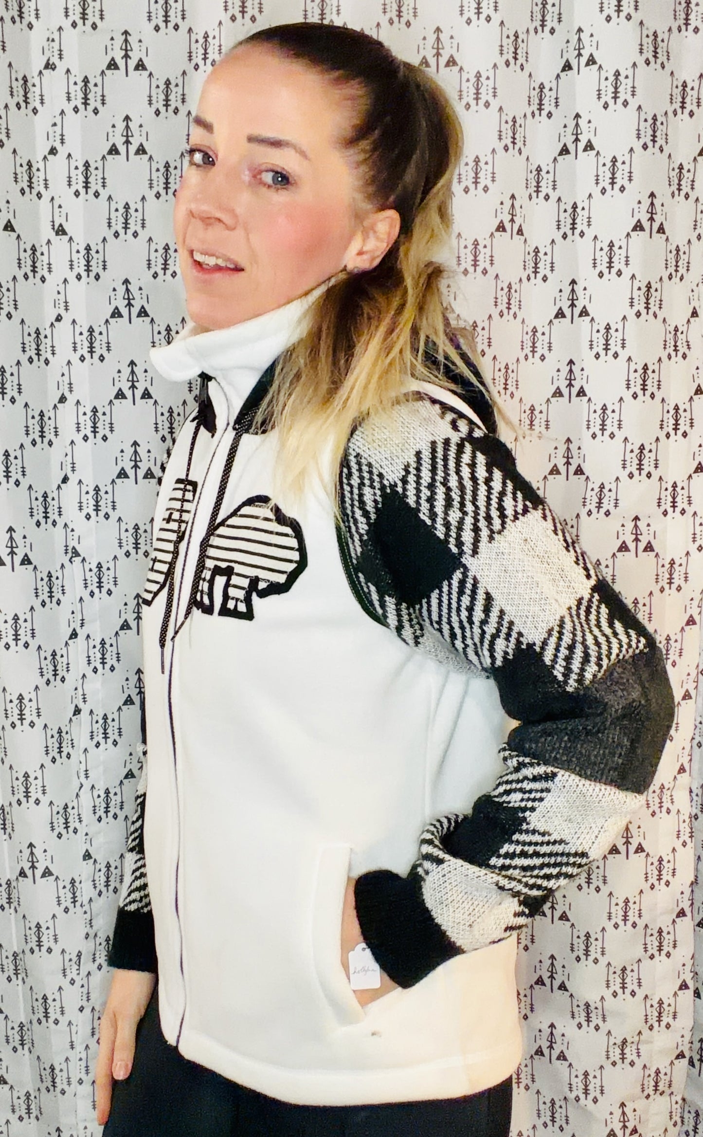 Black & White Buffalo Check Zip-Up Jacket Size- Women's S/M