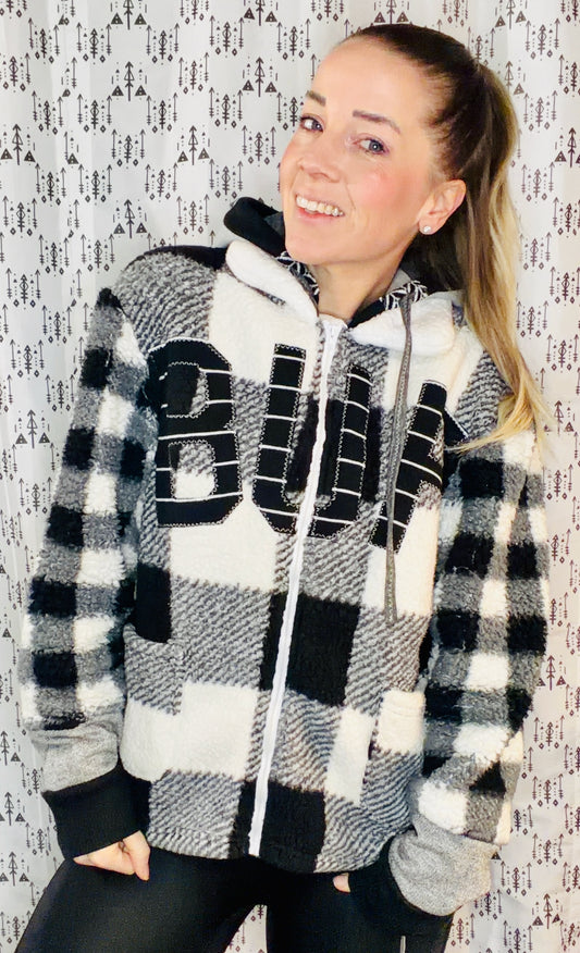 Black & White Giant Buffalo Check Zip-Up Jacket Size- Women's M/L