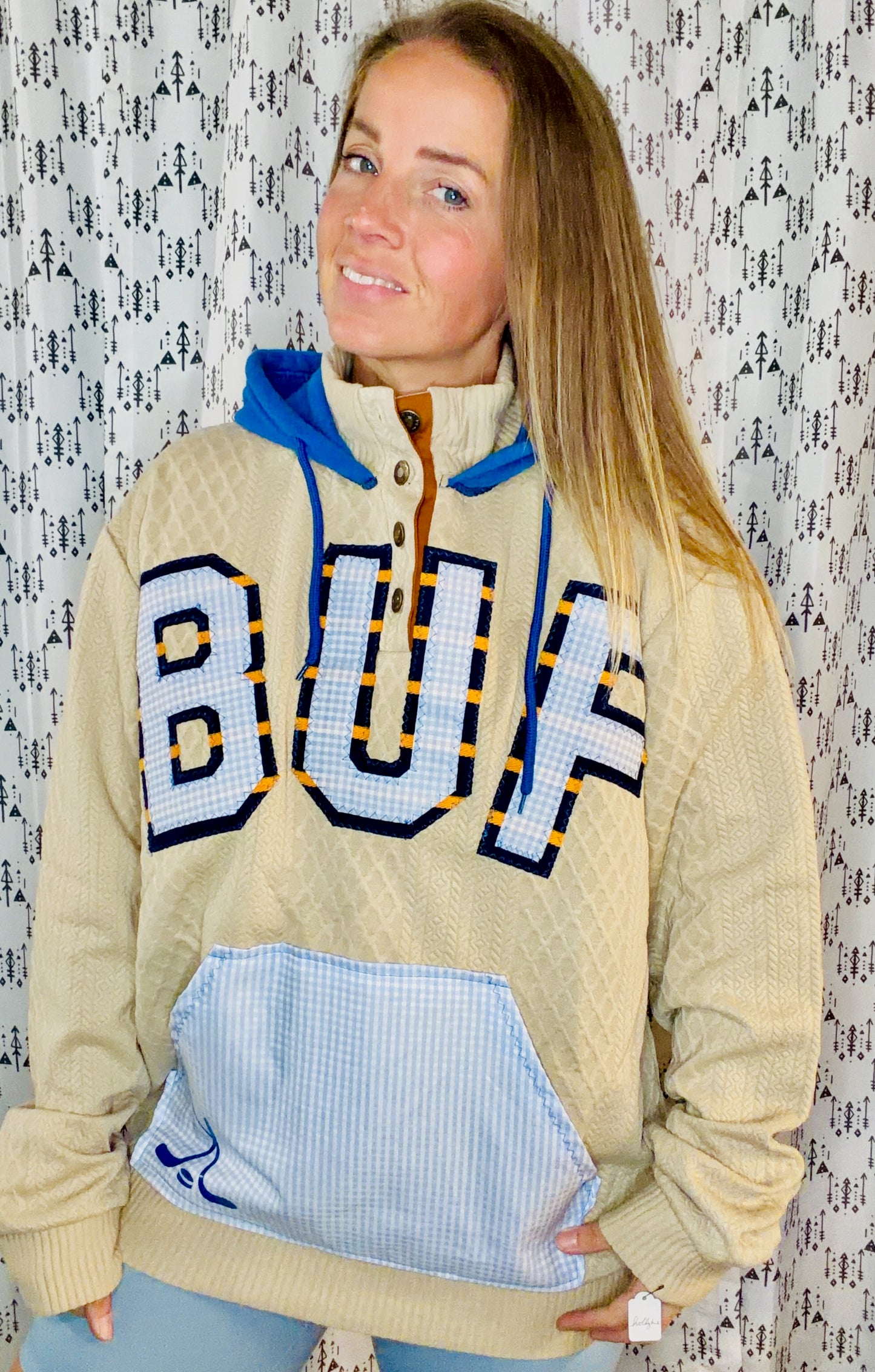Khaki BUF Hockey 1/4 Button Up Hoodie Size Women's- L/XL