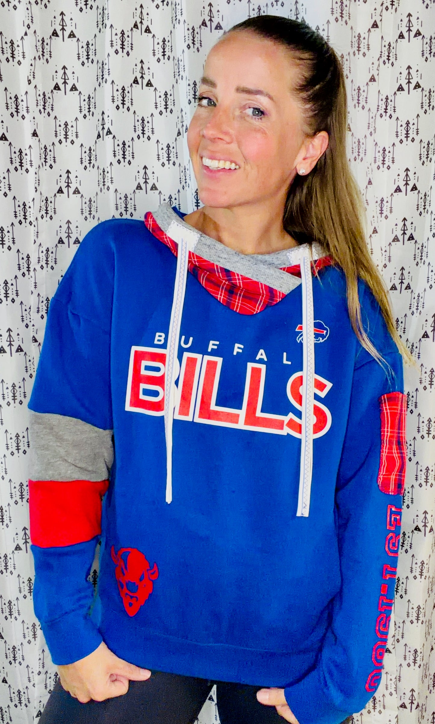Blue & Plaid Football Hoodie Size Women's- L/XL