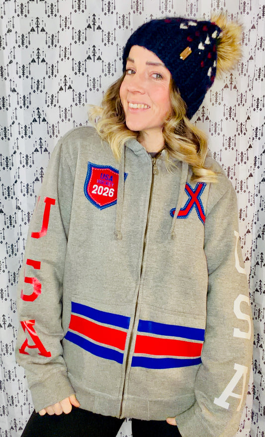 Grey Tage Thompson #72 USA Hockey Zip-Up Hoodie Size- Unisex M/L