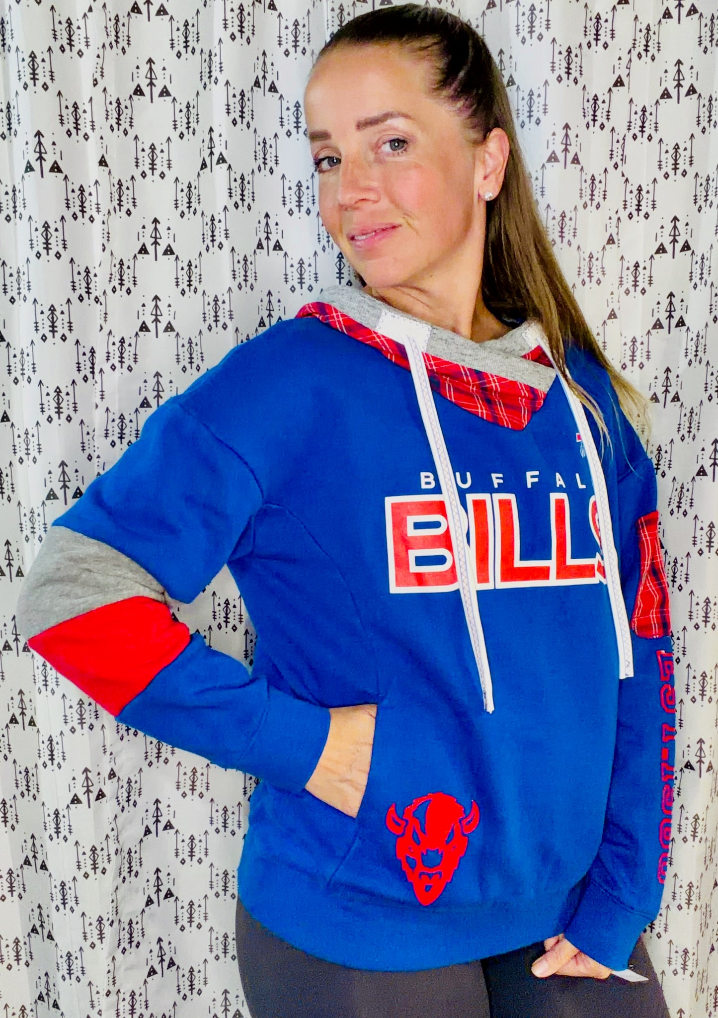 Blue & Plaid Football Hoodie Size Women's- L/XL