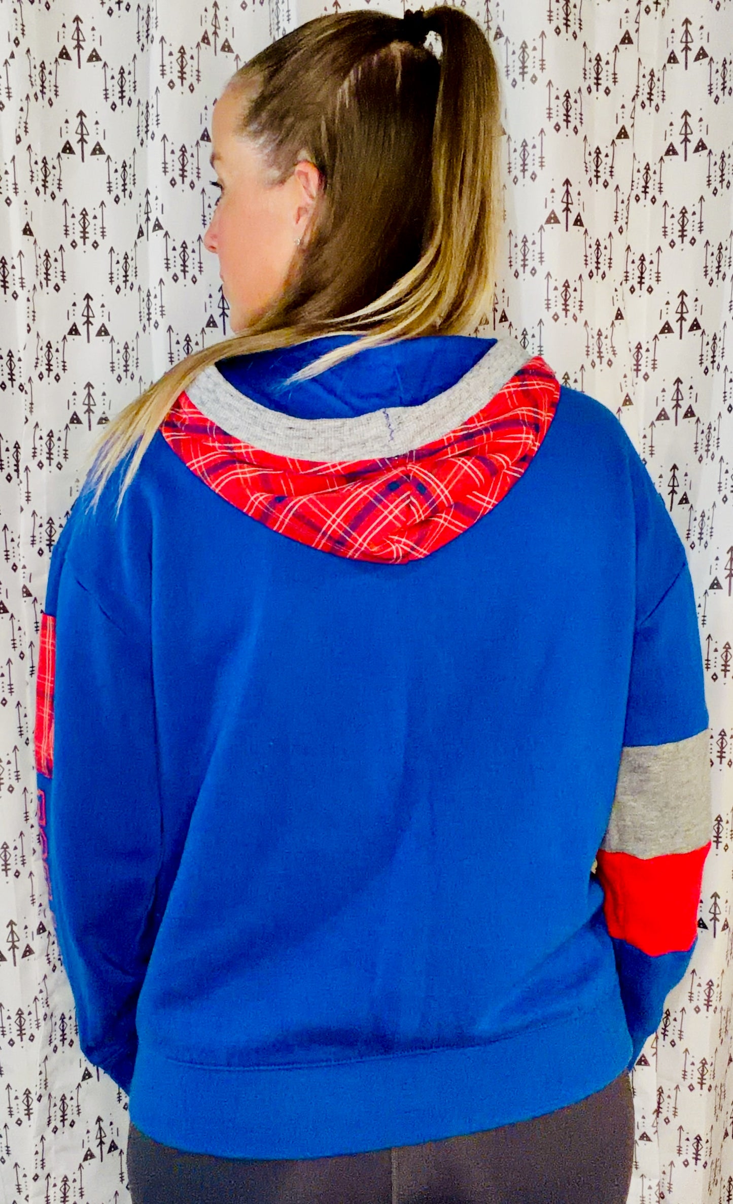 Blue & Plaid Football Hoodie Size Women's- L/XL