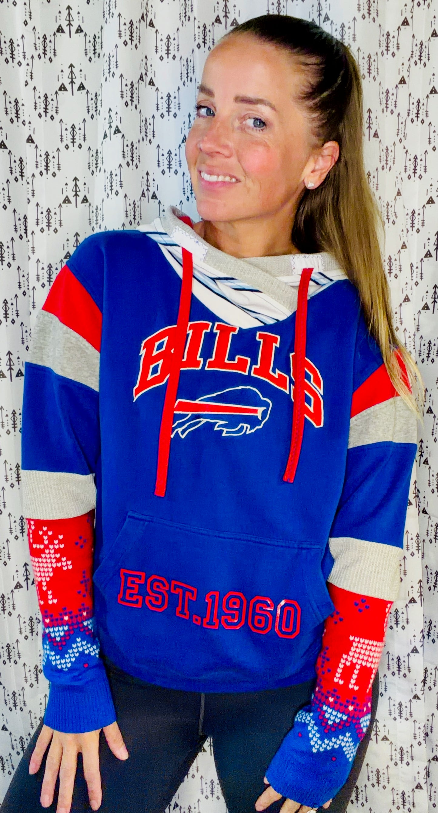 Red & Blue Football Sweater Hoodie Size Women's- S/M