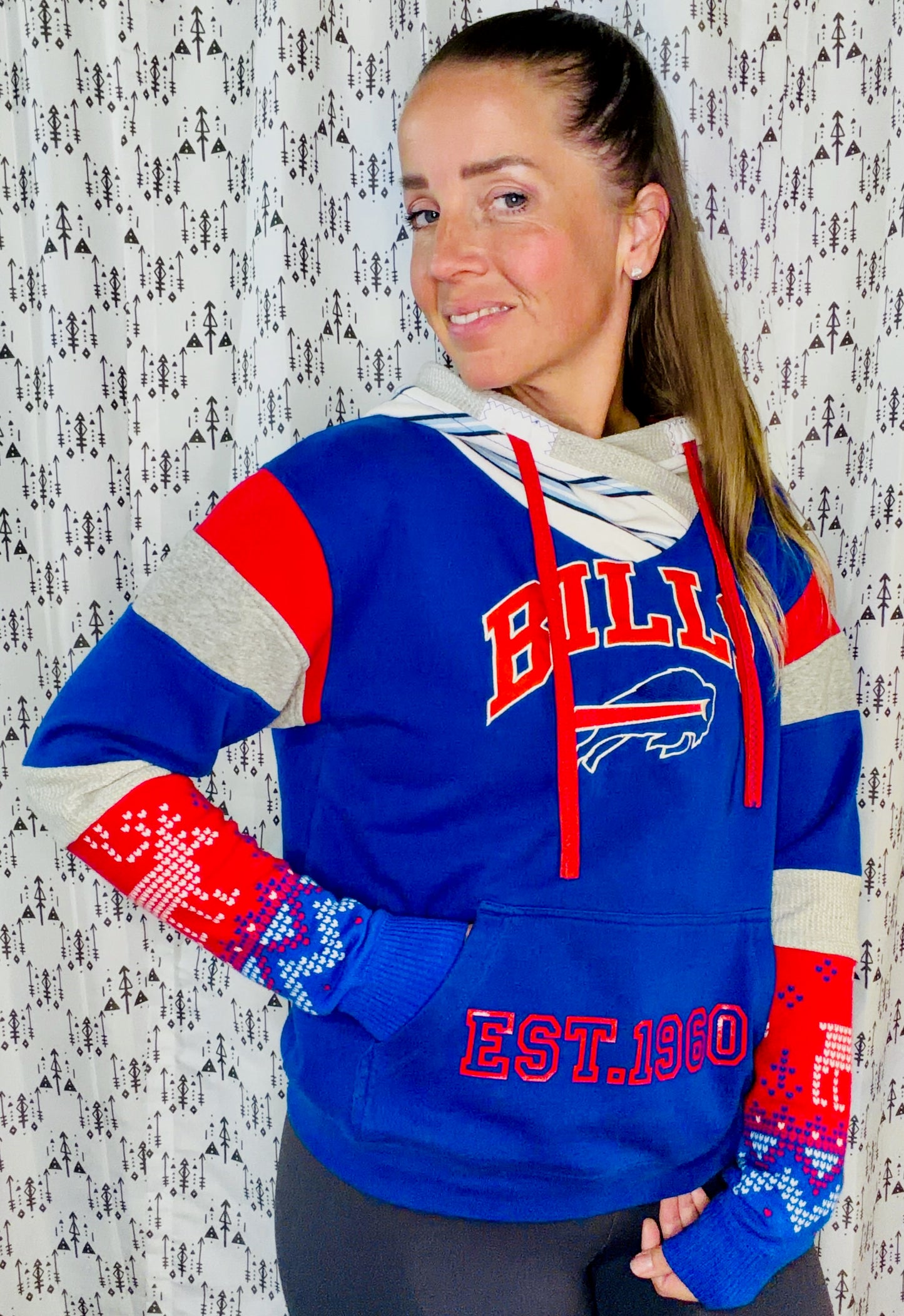 Red & Blue Football Sweater Hoodie Size Women's- S/M