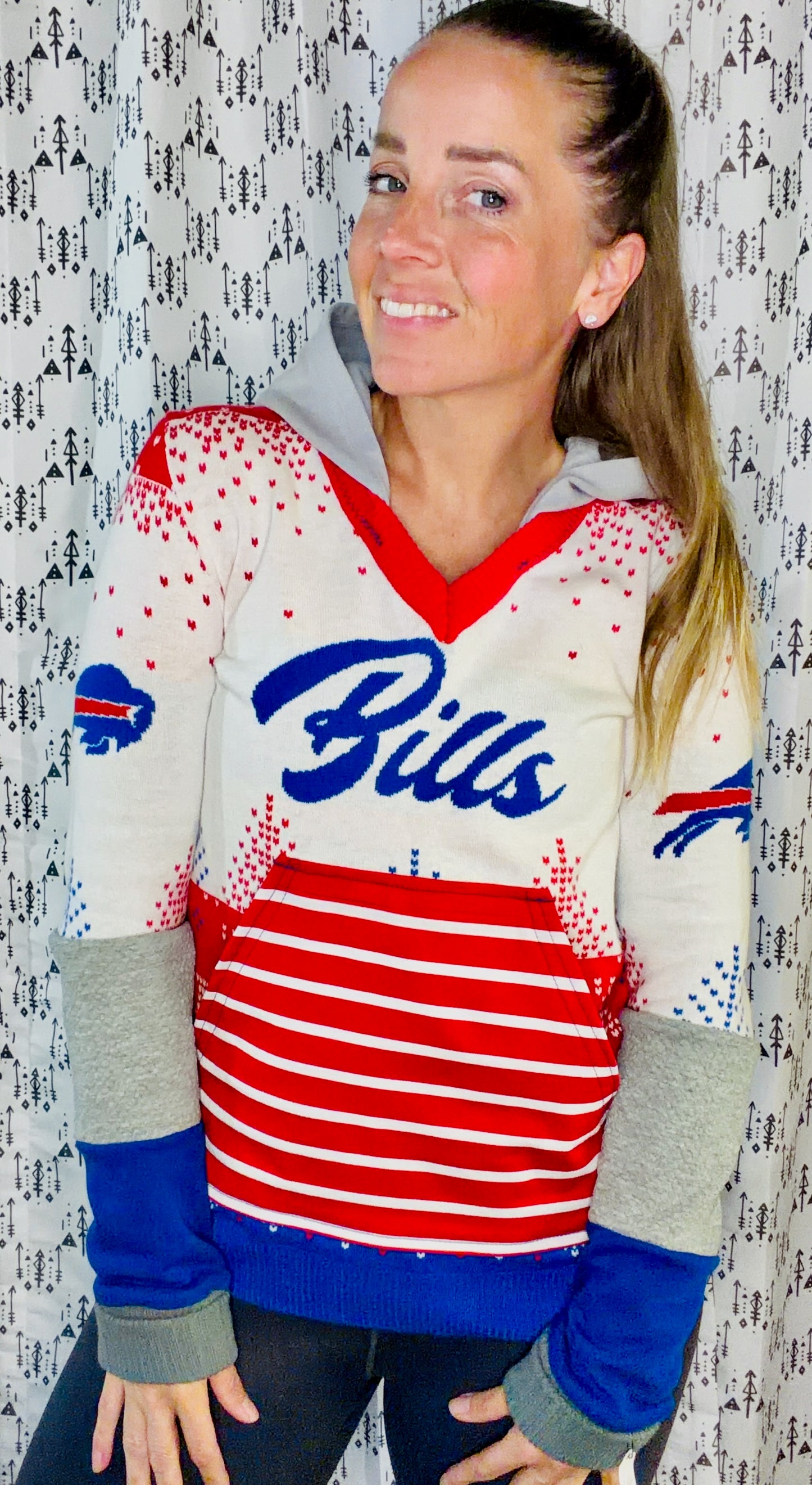 Red & Blue Football Sweater Hoodie Size Women's-XS/S
