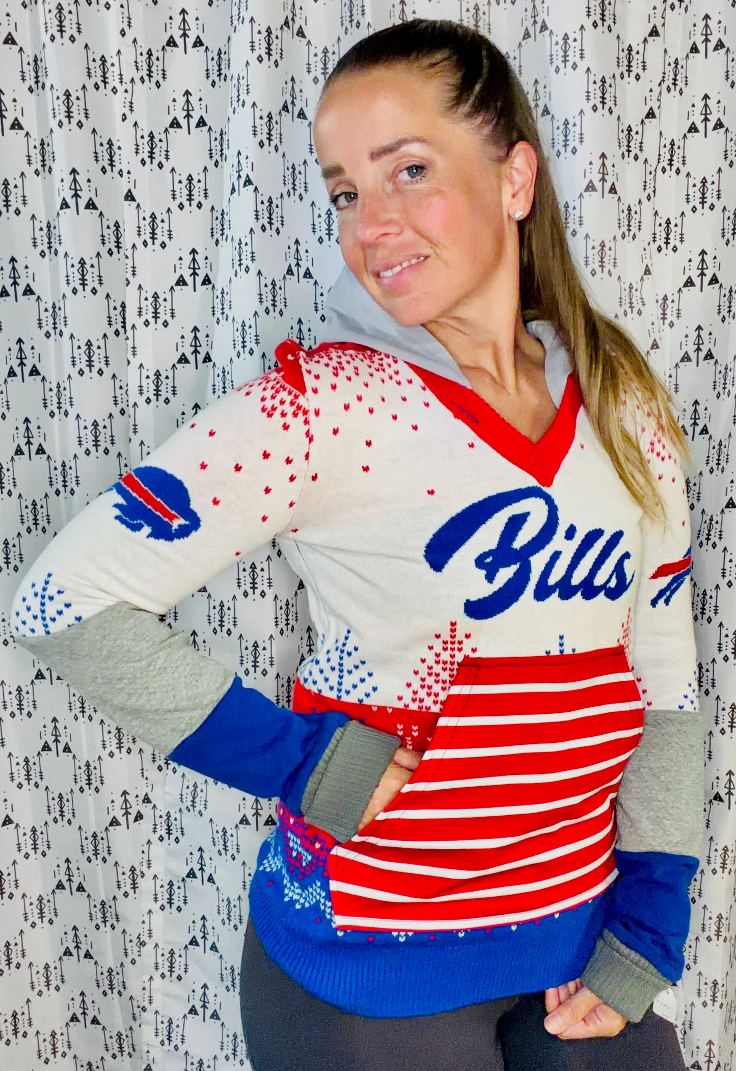 Red & Blue Football Sweater Hoodie Size Women's-XS/S
