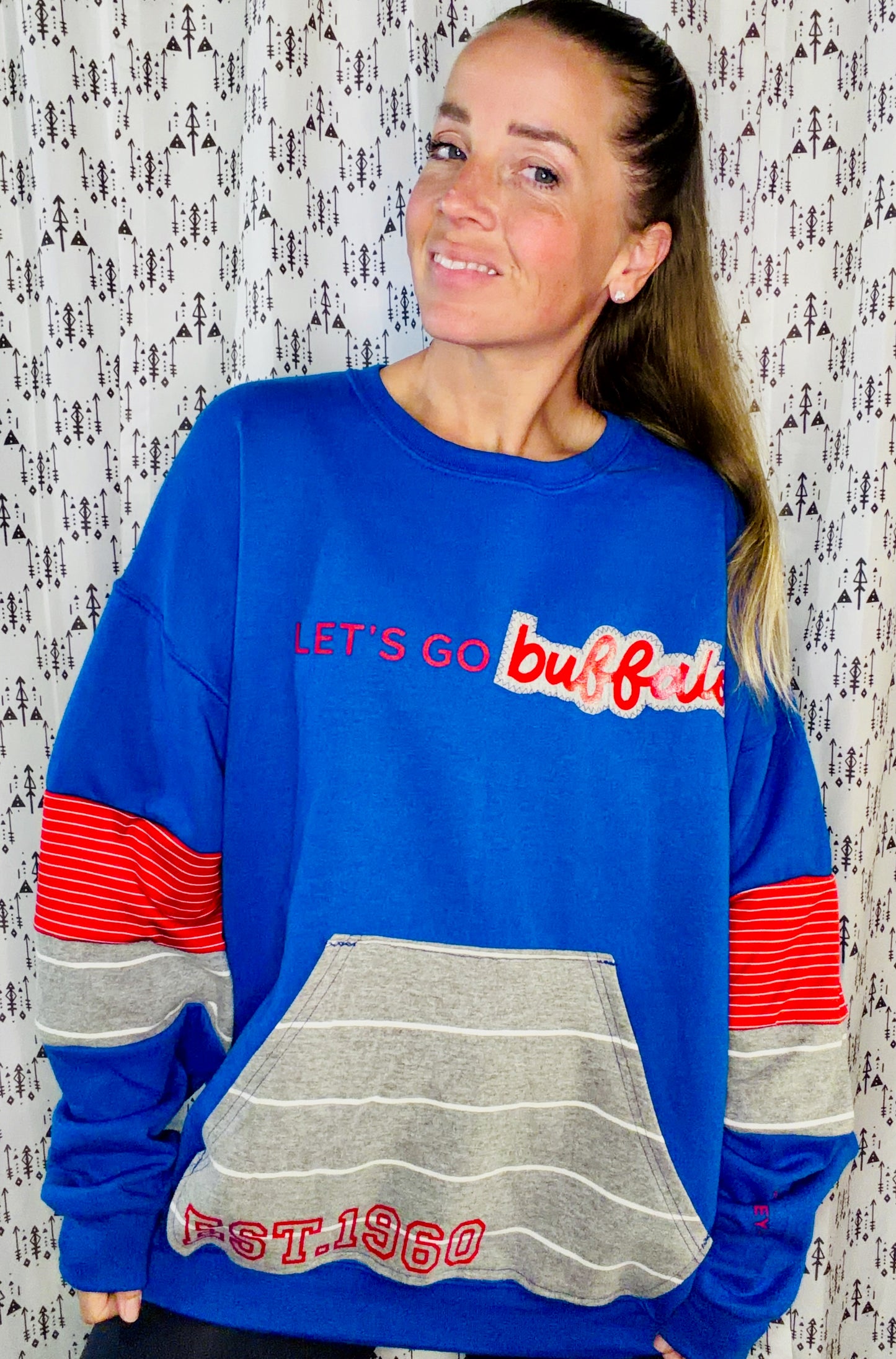Blue Let's Go Buffalo Football Crewneck Size Unisex-L/XL