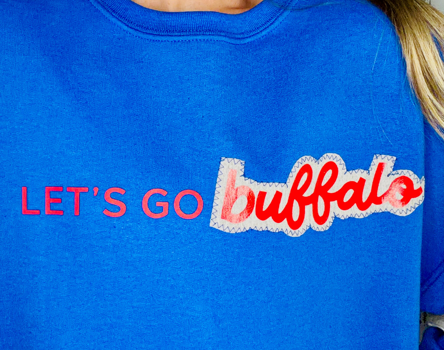 Blue Let's Go Buffalo Football Crewneck Size Unisex-L/XL