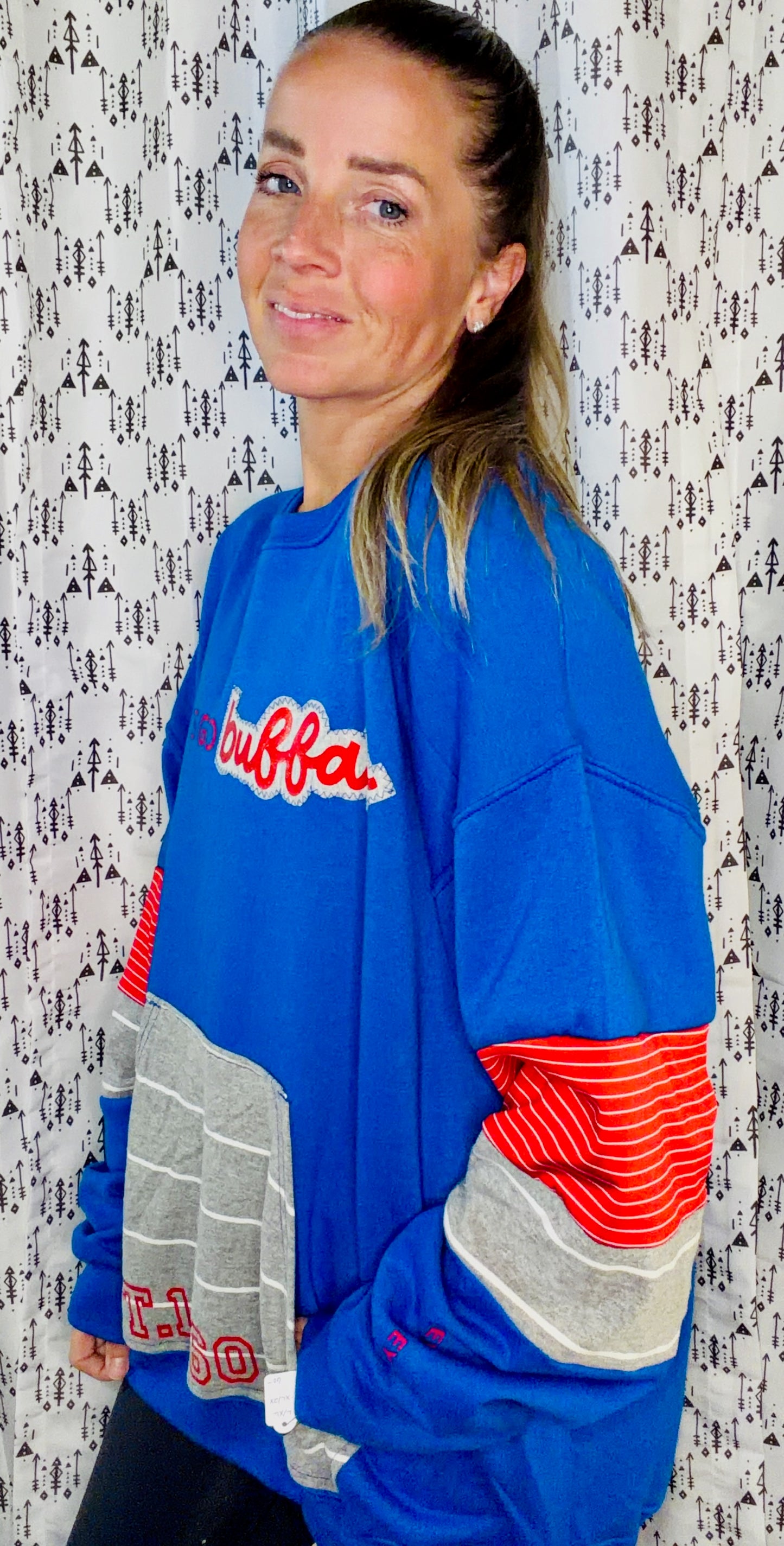 Blue Let's Go Buffalo Football Crewneck Size Unisex-L/XL