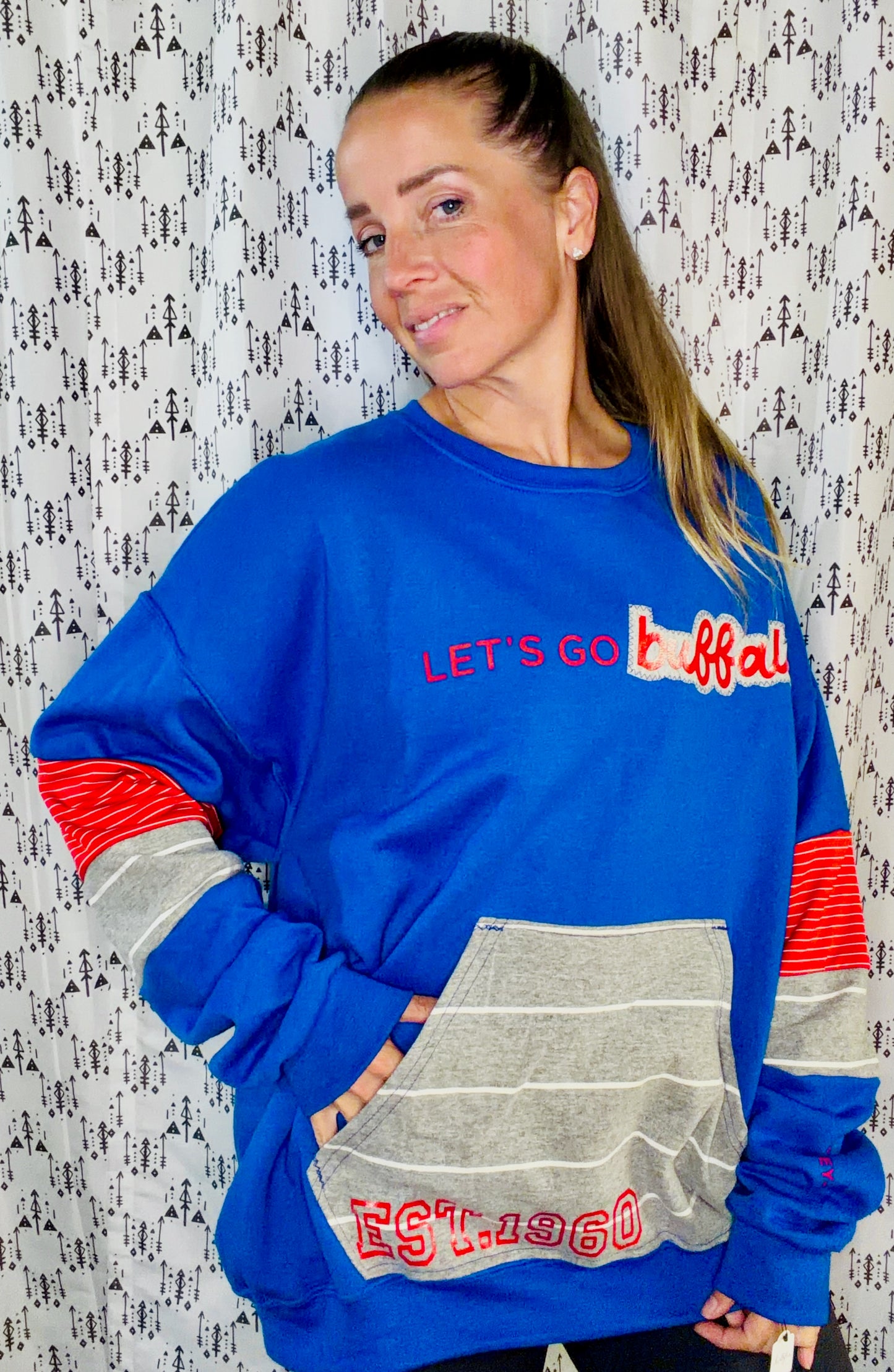 Blue Let's Go Buffalo Football Crewneck Size Unisex-L/XL