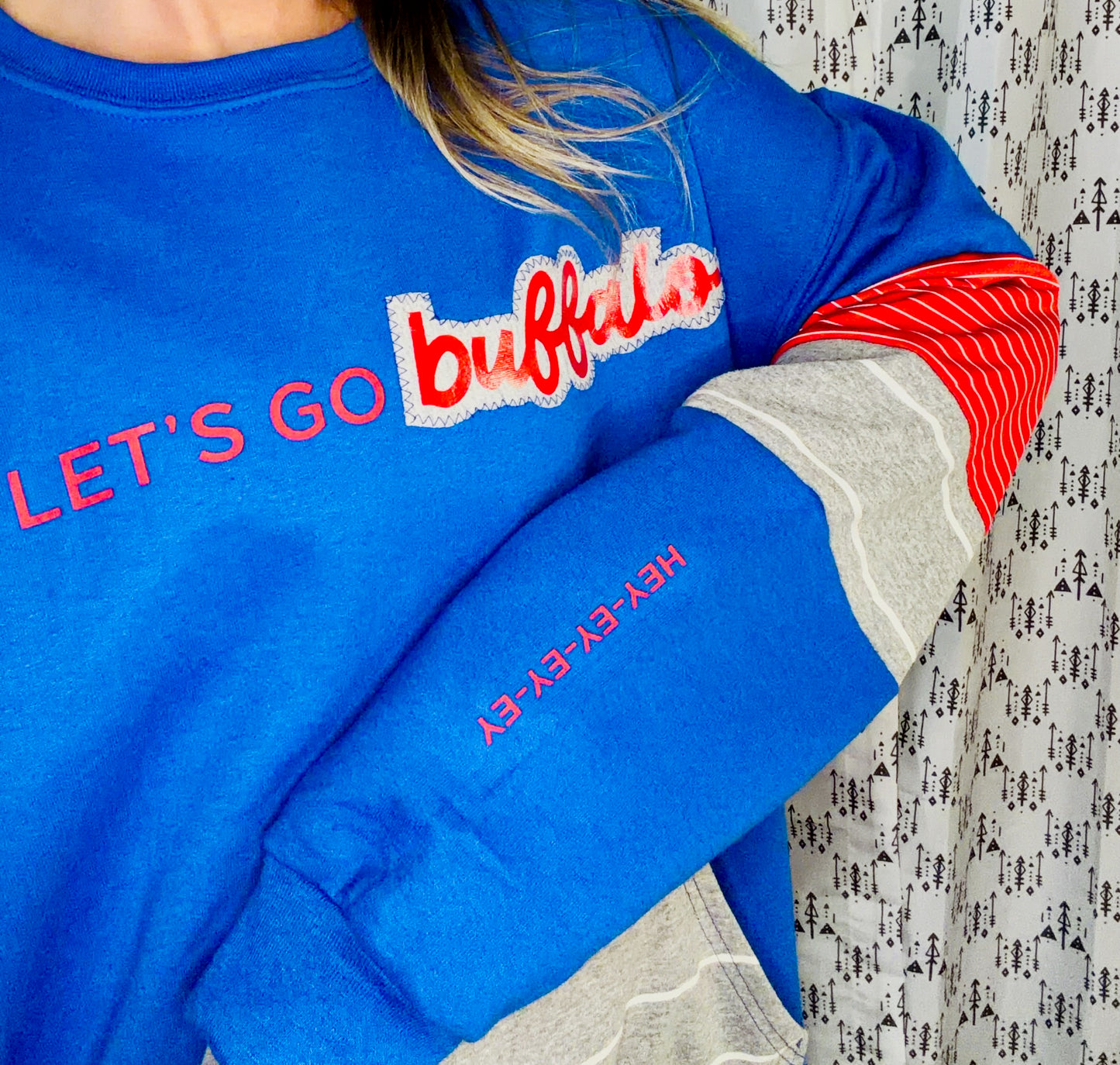 Blue Let's Go Buffalo Football Crewneck Size Unisex-L/XL