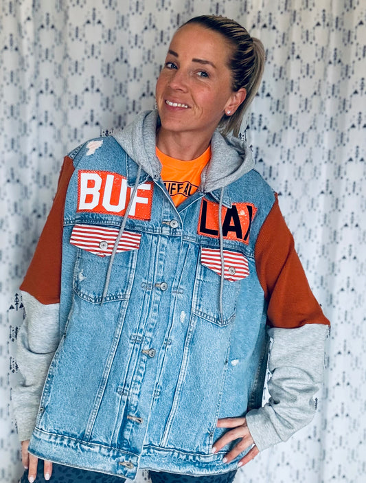 Buffalo Lacrosse Hooded Denim Jacket Size- Unisex 2X