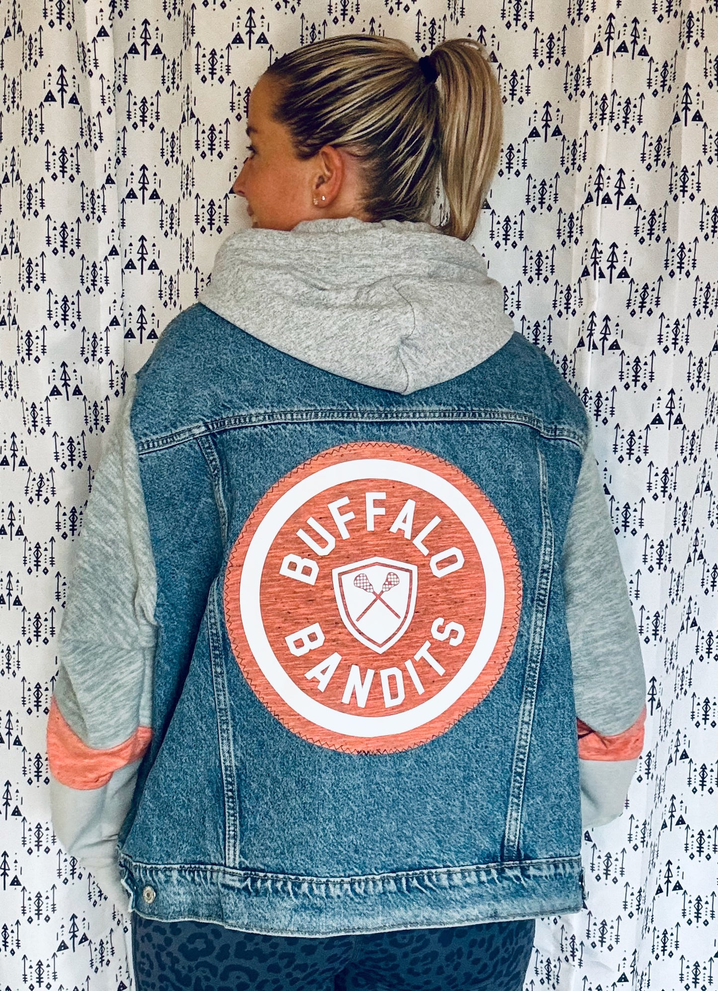 Buffalo Lacrosse Hooded Denim Jacket Size- Unisex XL/2X