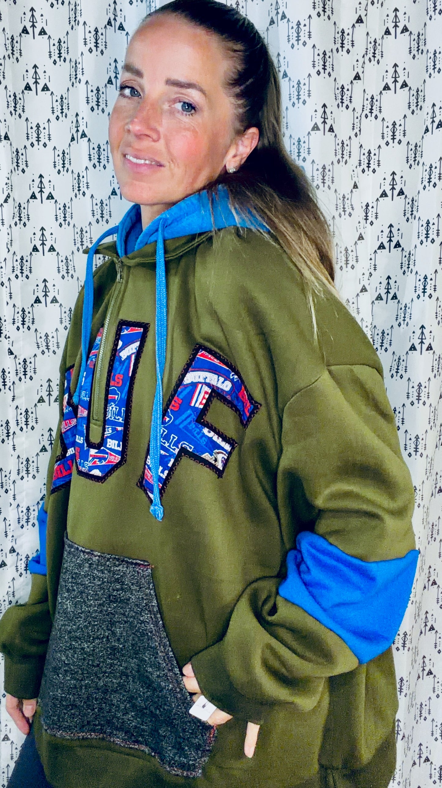 Green BUF Football 1/4 Zip Hoodie Size Unisex-XL/2X