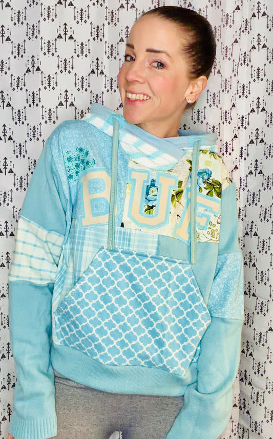 Aqua Blue Buffalo X Bridgerton Hoodie Size Women's-M/L