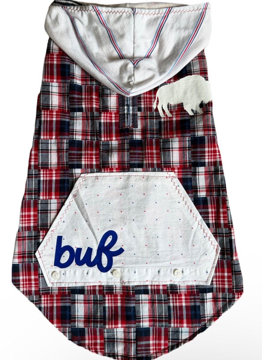 Plaid Buffalo Football Dog Hoodie Size- L