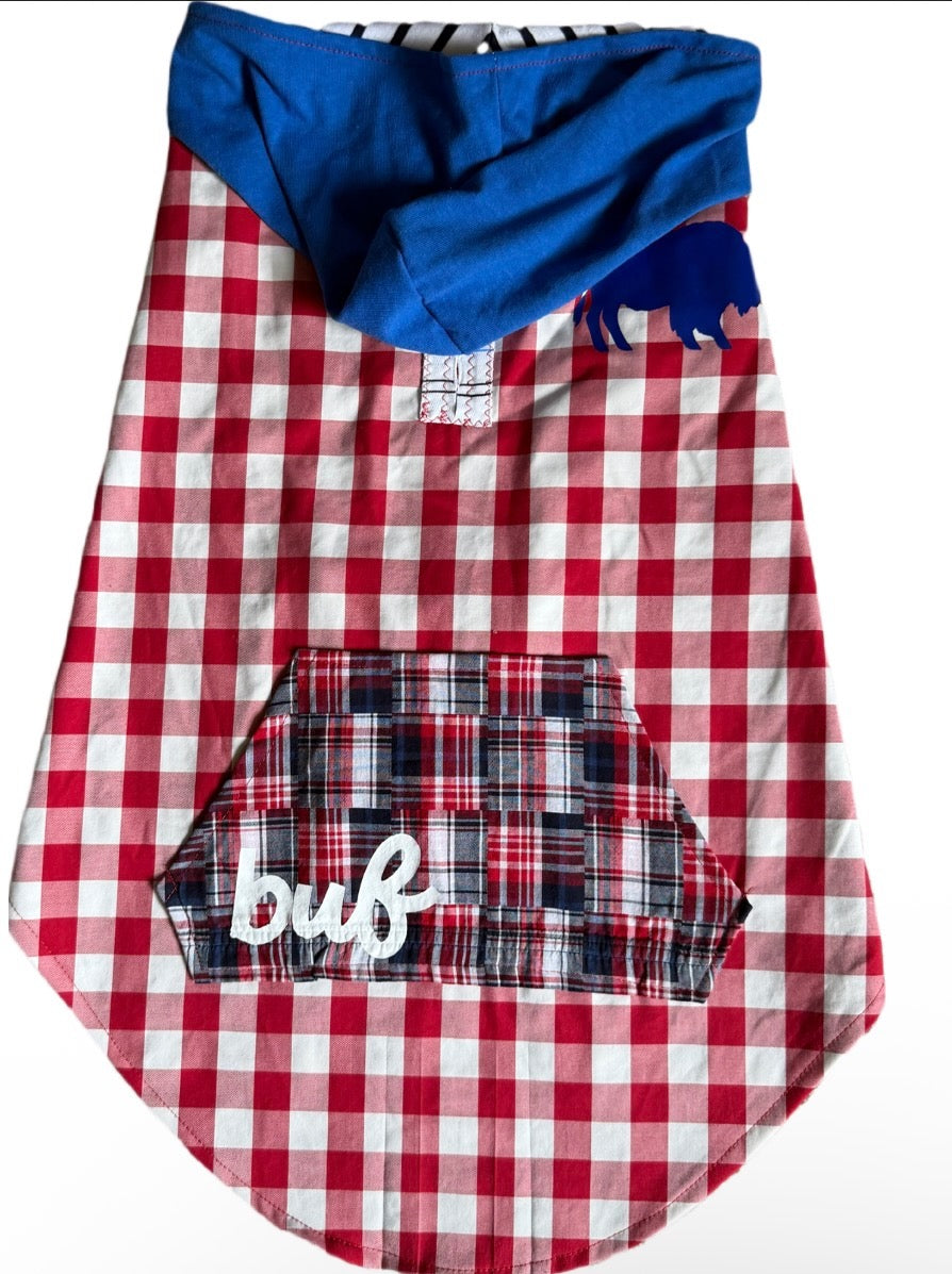 Plaid Buffalo Football Dog Hoodie Size- XL
