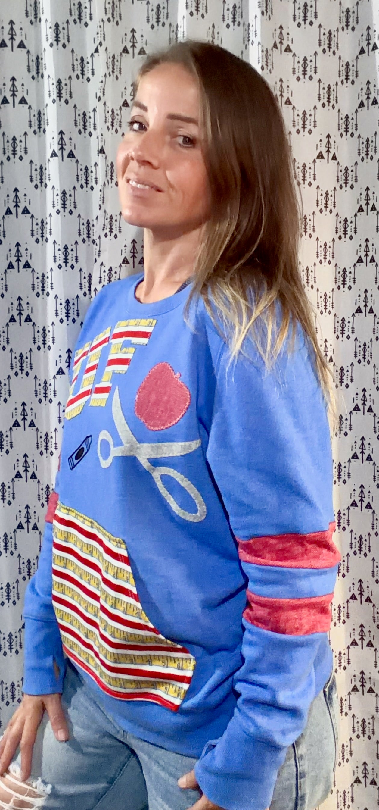 Light Blue Back To School Buffalo Crewneck Size Women's-L/XL