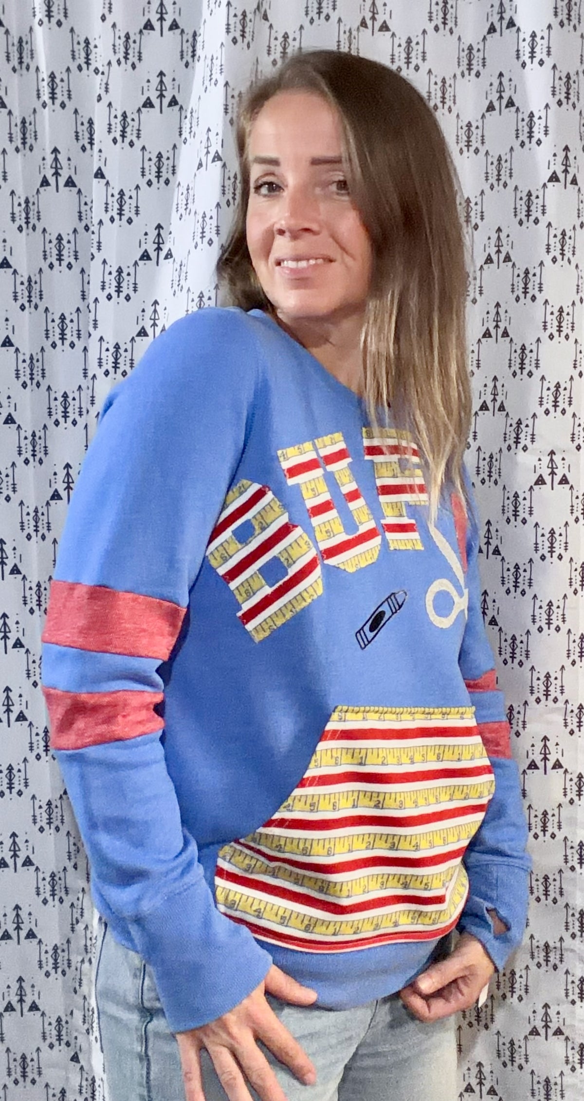 Light Blue Back To School Buffalo Crewneck Size Women's-L/XL