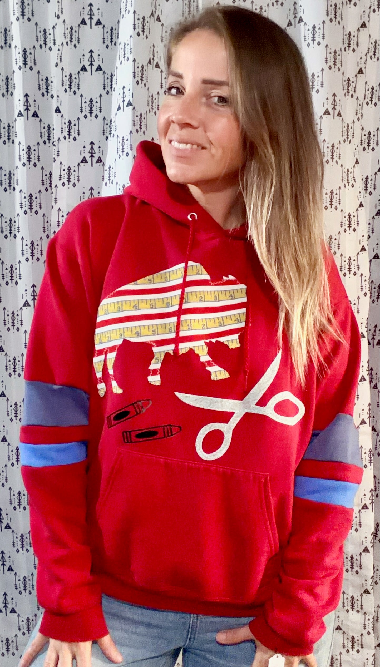 Red Back To School Buffalo Hoodie Size Unisex-M/L