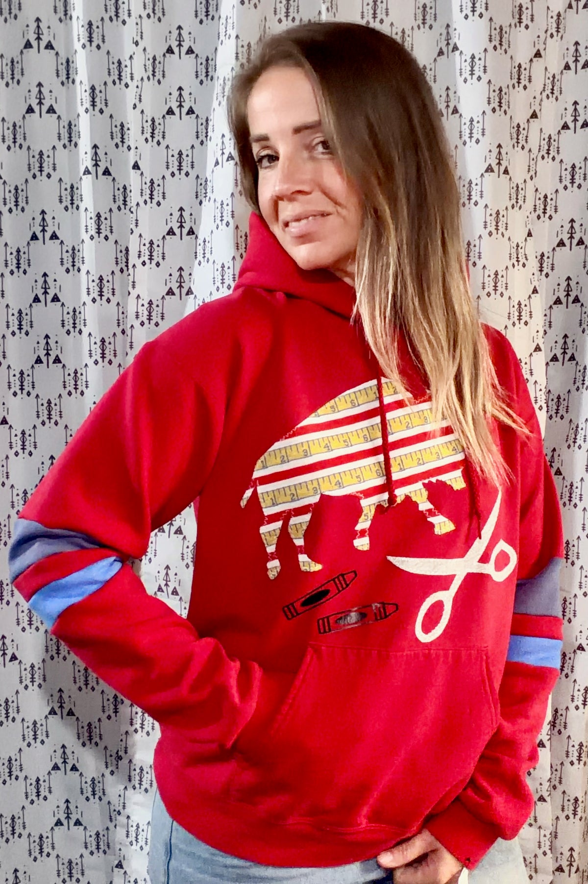 Red Back To School Buffalo Hoodie Size Unisex-M/L