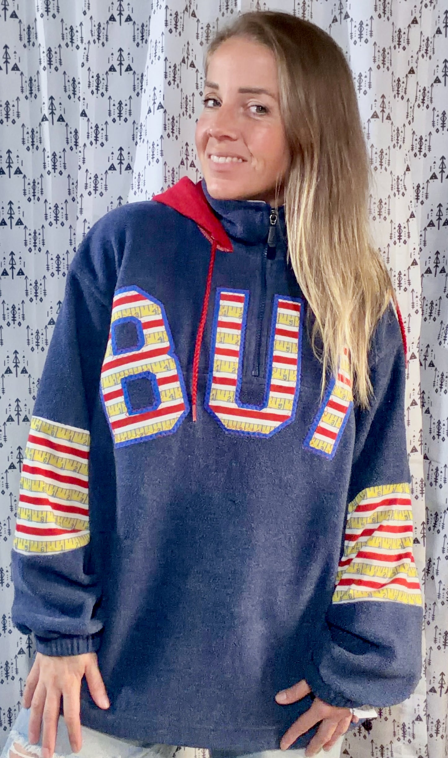 Blue Back To School Buffalo 1/4 Zip Fleece Hoodie Size Unisex-L/XL