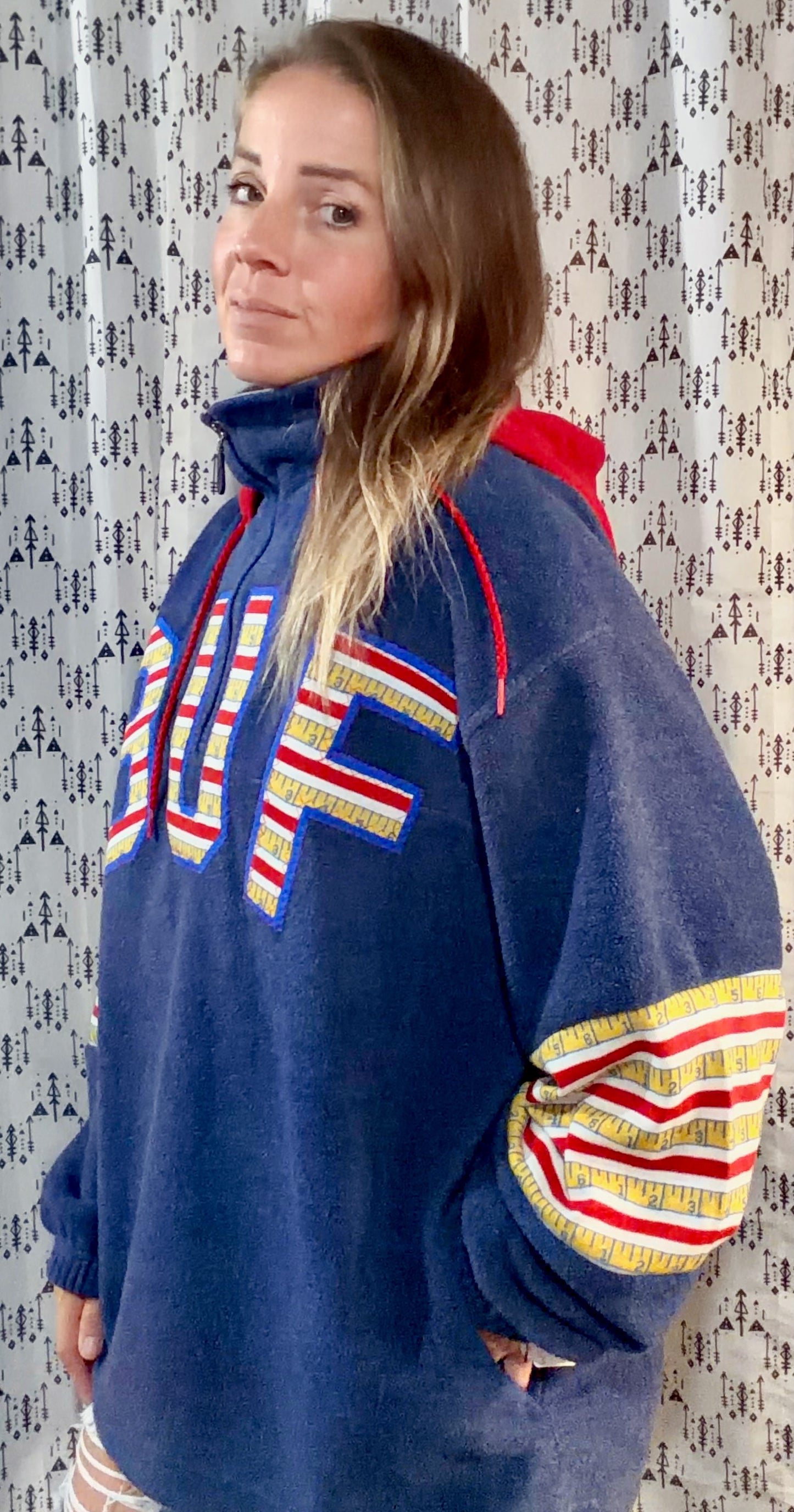 Blue Back To School Buffalo 1/4 Zip Fleece Hoodie Size Unisex-L/XL