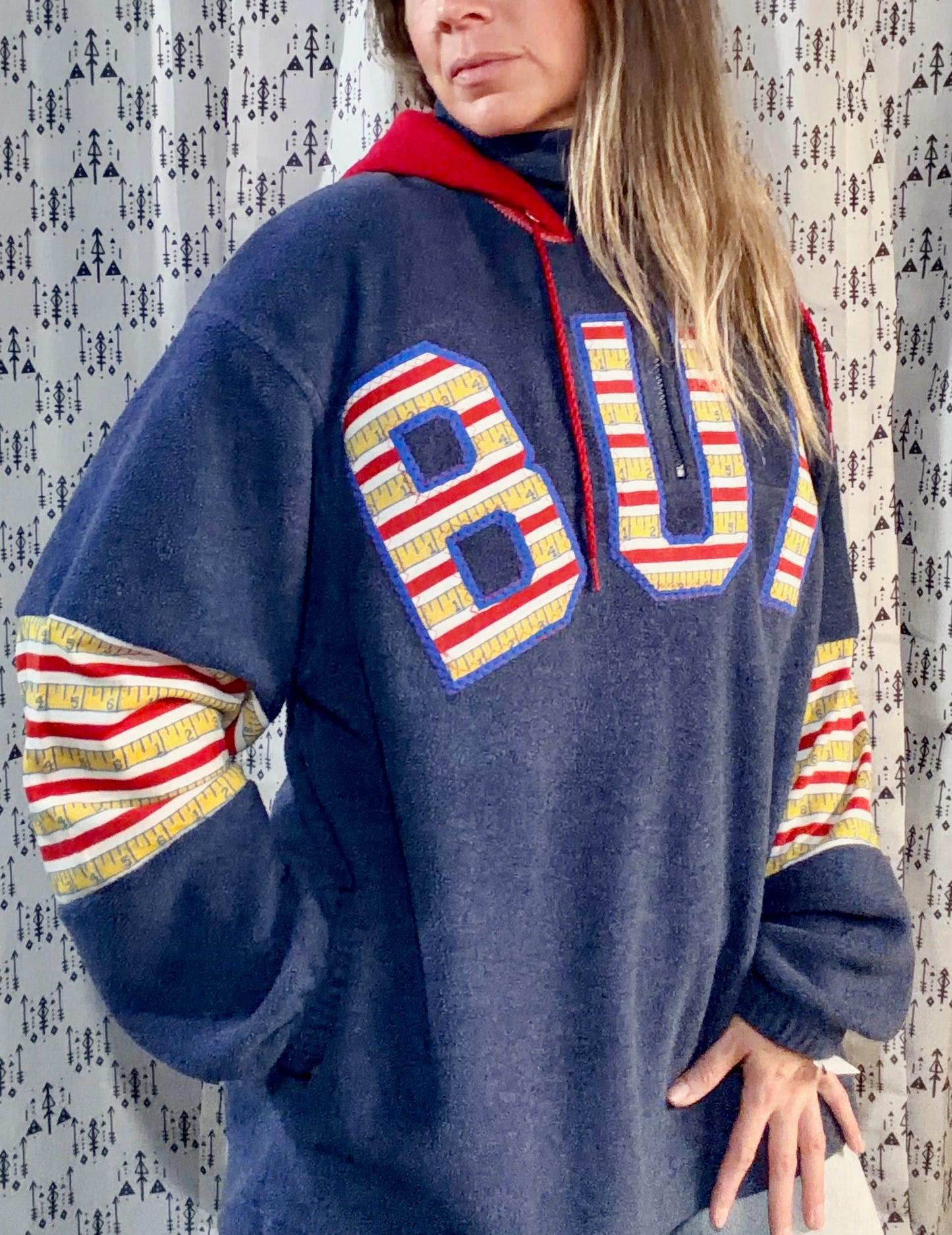 Blue Back To School Buffalo 1/4 Zip Fleece Hoodie Size Unisex-L/XL