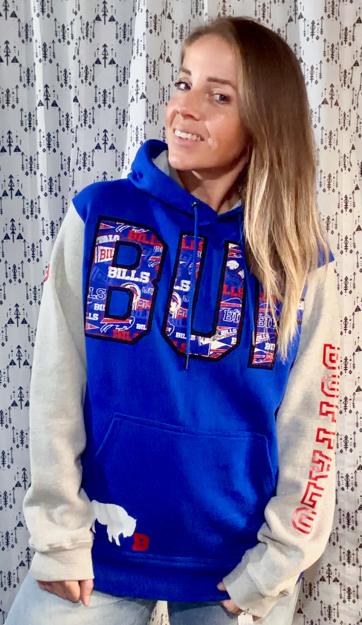 Blue Color-Block BUF Football Hoodie Size Unisex- S/M