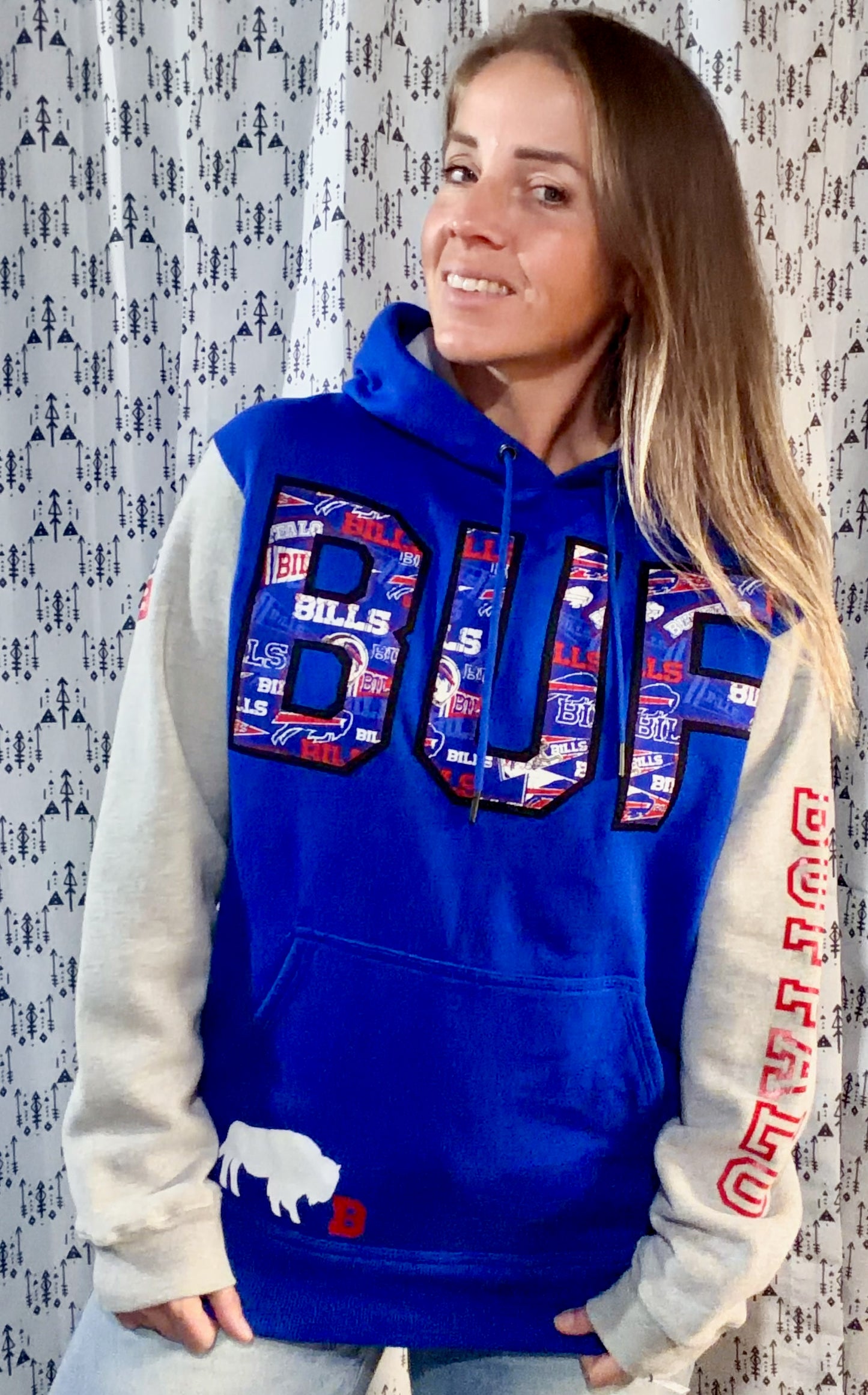 Blue Color-Block BUF Football Hoodie Size Unisex- S/M