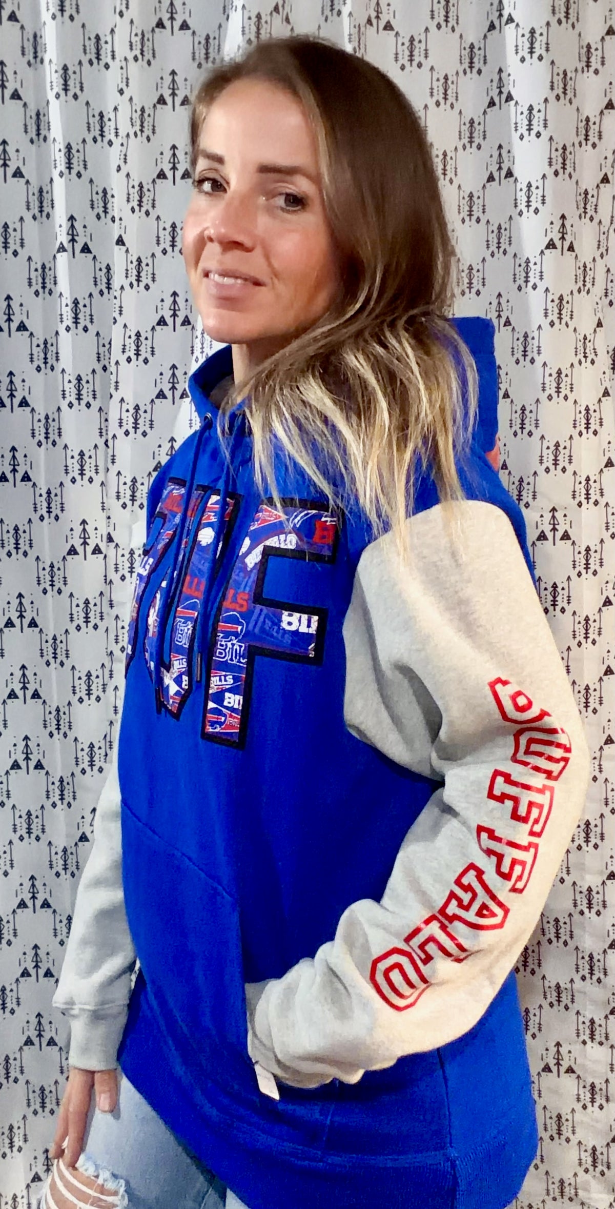 Blue Color-Block BUF Football Hoodie Size Unisex- S/M