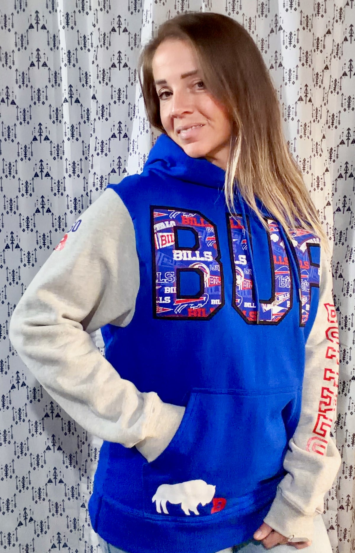 Blue Color-Block BUF Football Hoodie Size Unisex- S/M