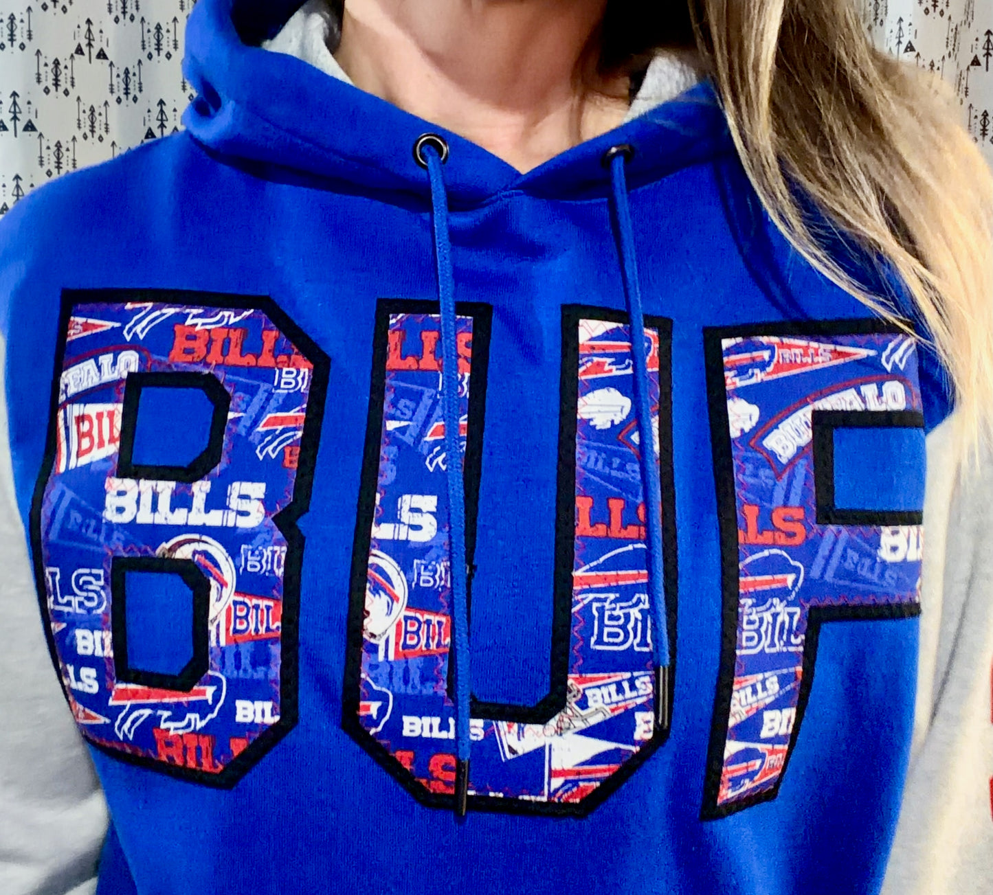 Blue Color-Block BUF Football Hoodie Size Unisex- S/M