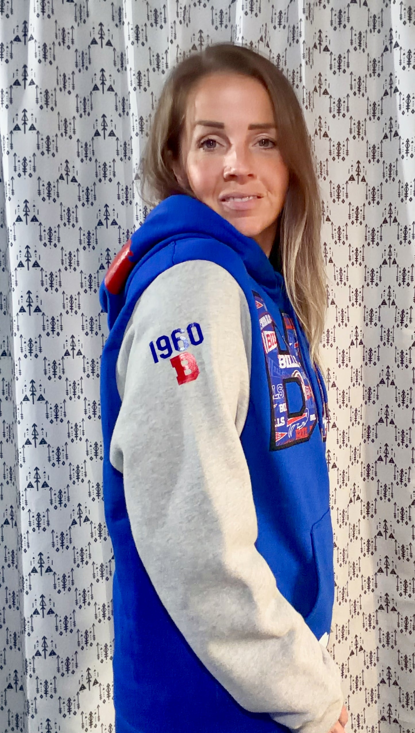 Blue Color-Block BUF Football Hoodie Size Unisex- S/M