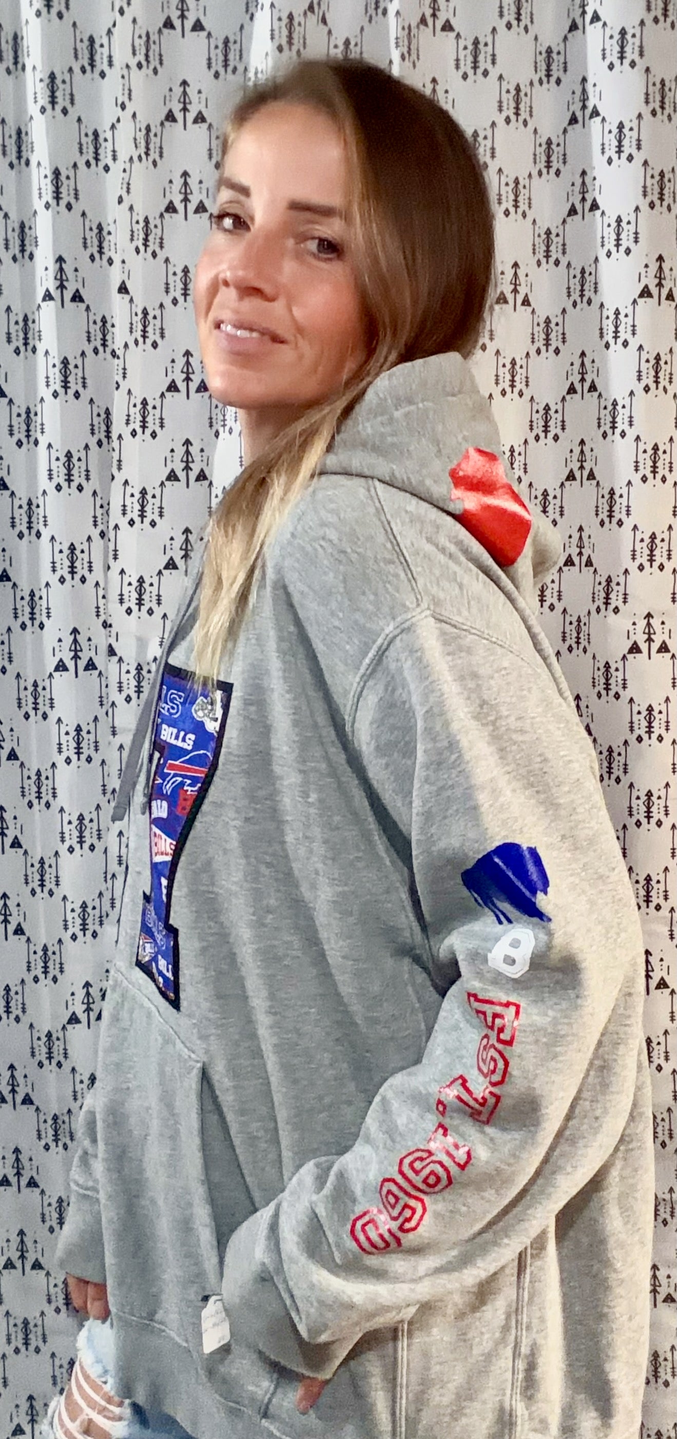 Grey Color-Block #17 Football Hoodie Size Unisex- L/XL