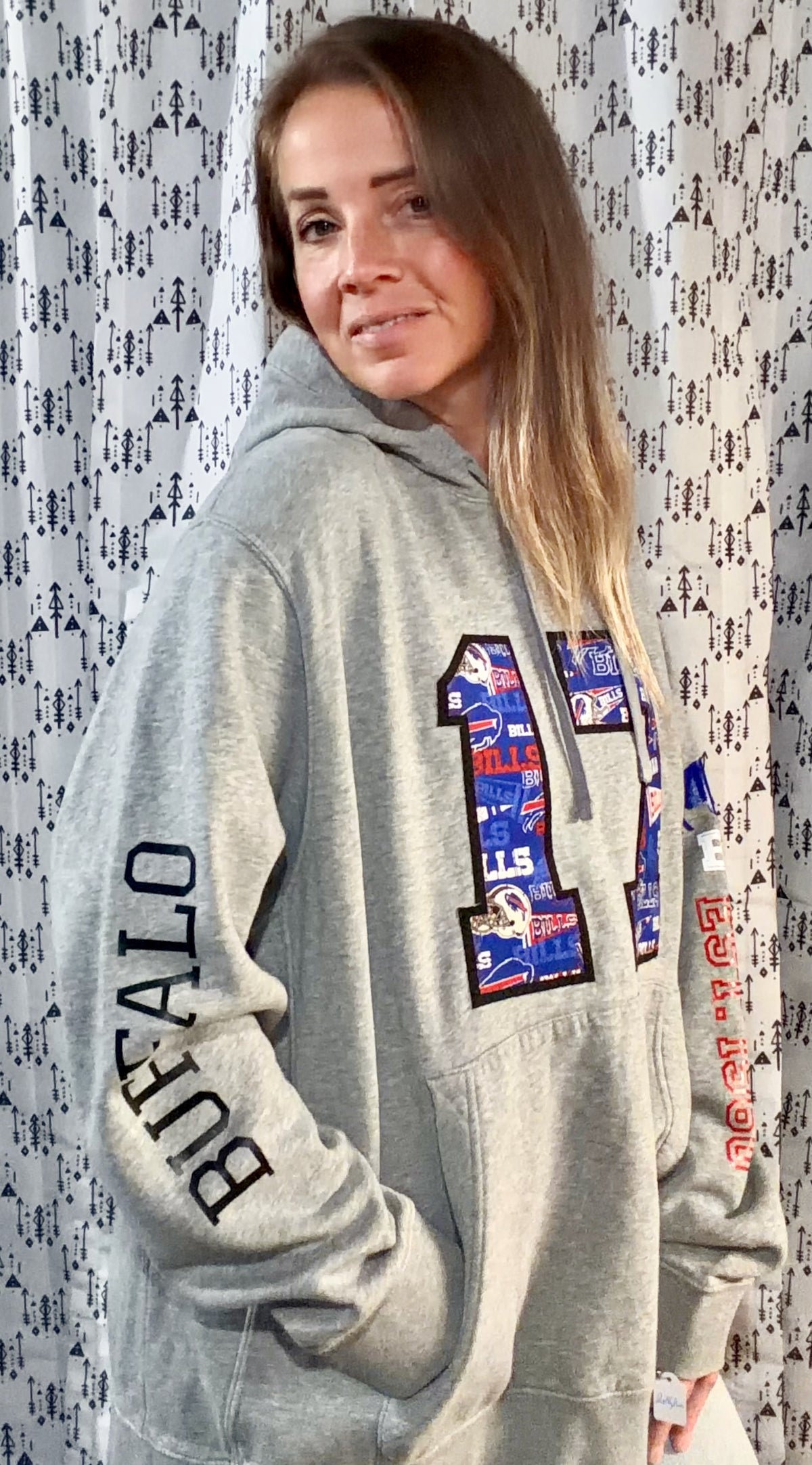 Grey Color-Block #17 Football Hoodie Size Unisex- L/XL