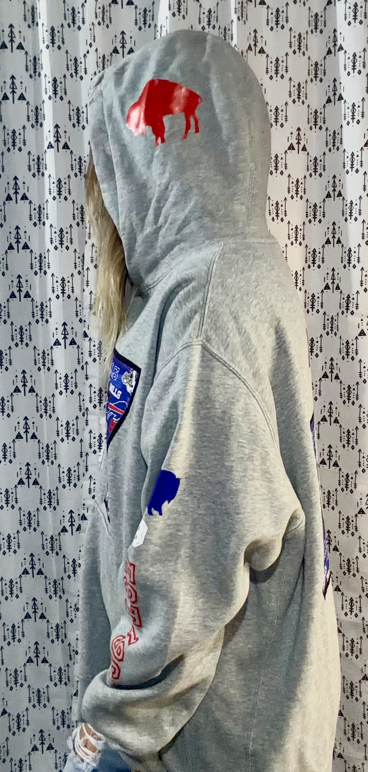Grey Color-Block #17 Football Hoodie Size Unisex- L/XL