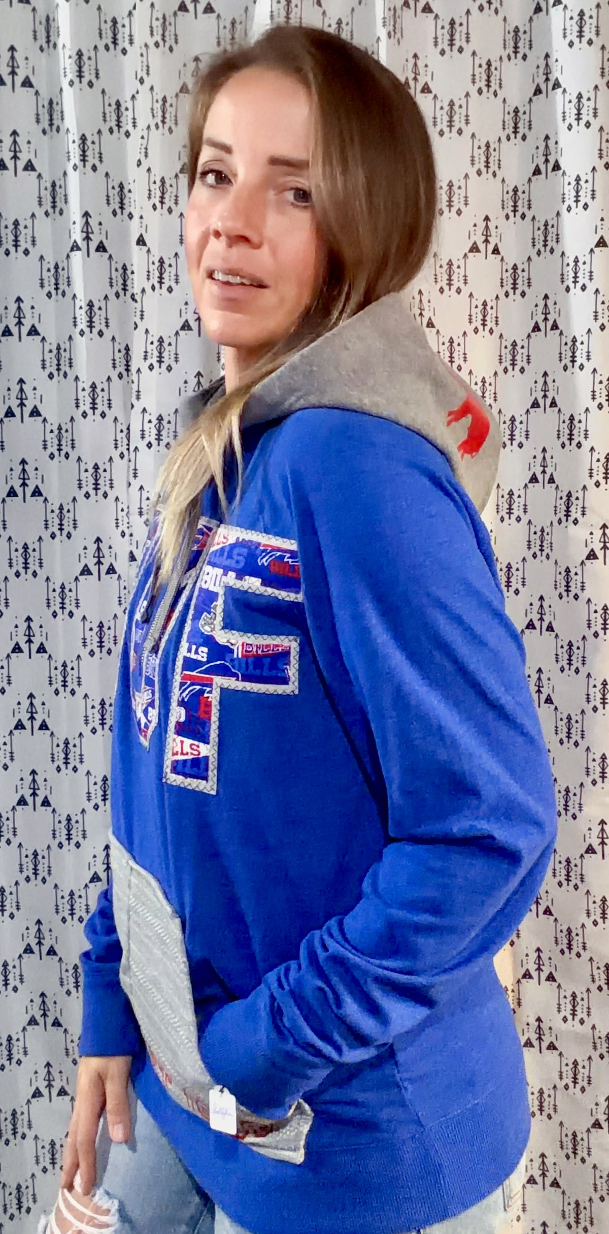 Blue Color-Block BUF Football 1/4 Zip Hoodie Size Unisex- S/M