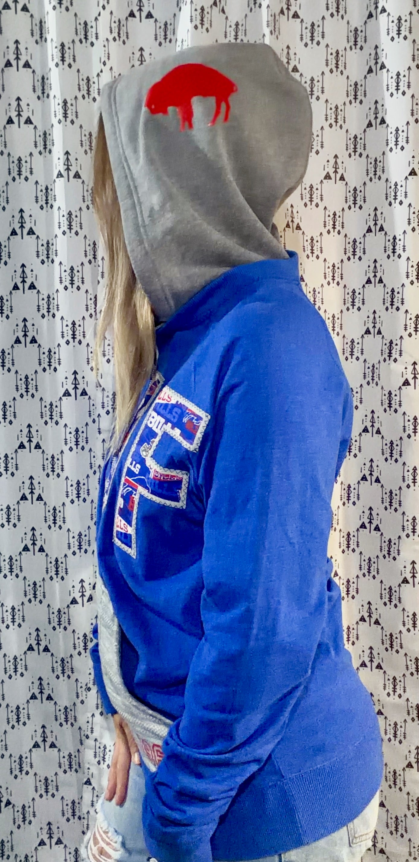 Blue Color-Block BUF Football 1/4 Zip Hoodie Size Unisex- S/M