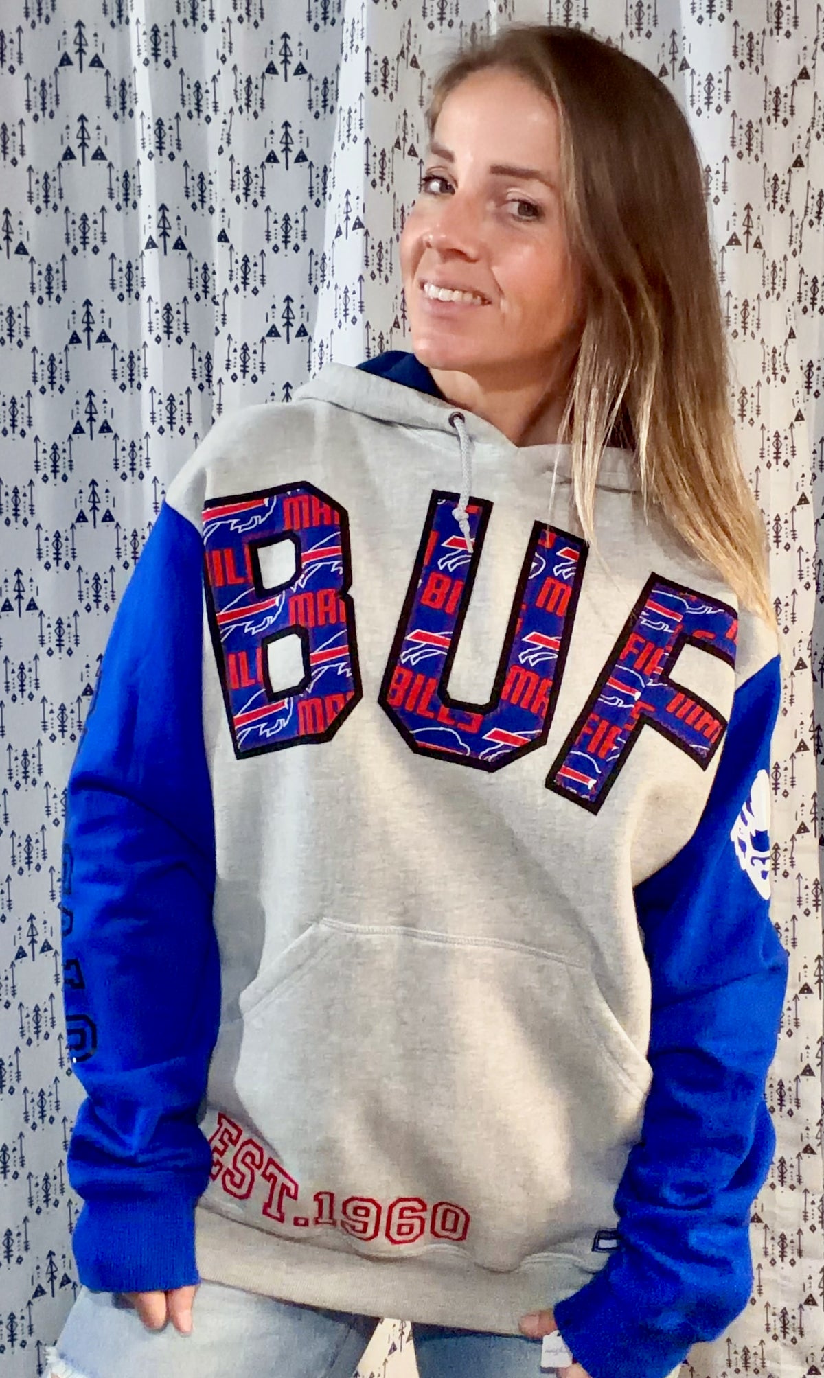 Grey Color-Block BUF Football Hoodie Size Unisex- M/L