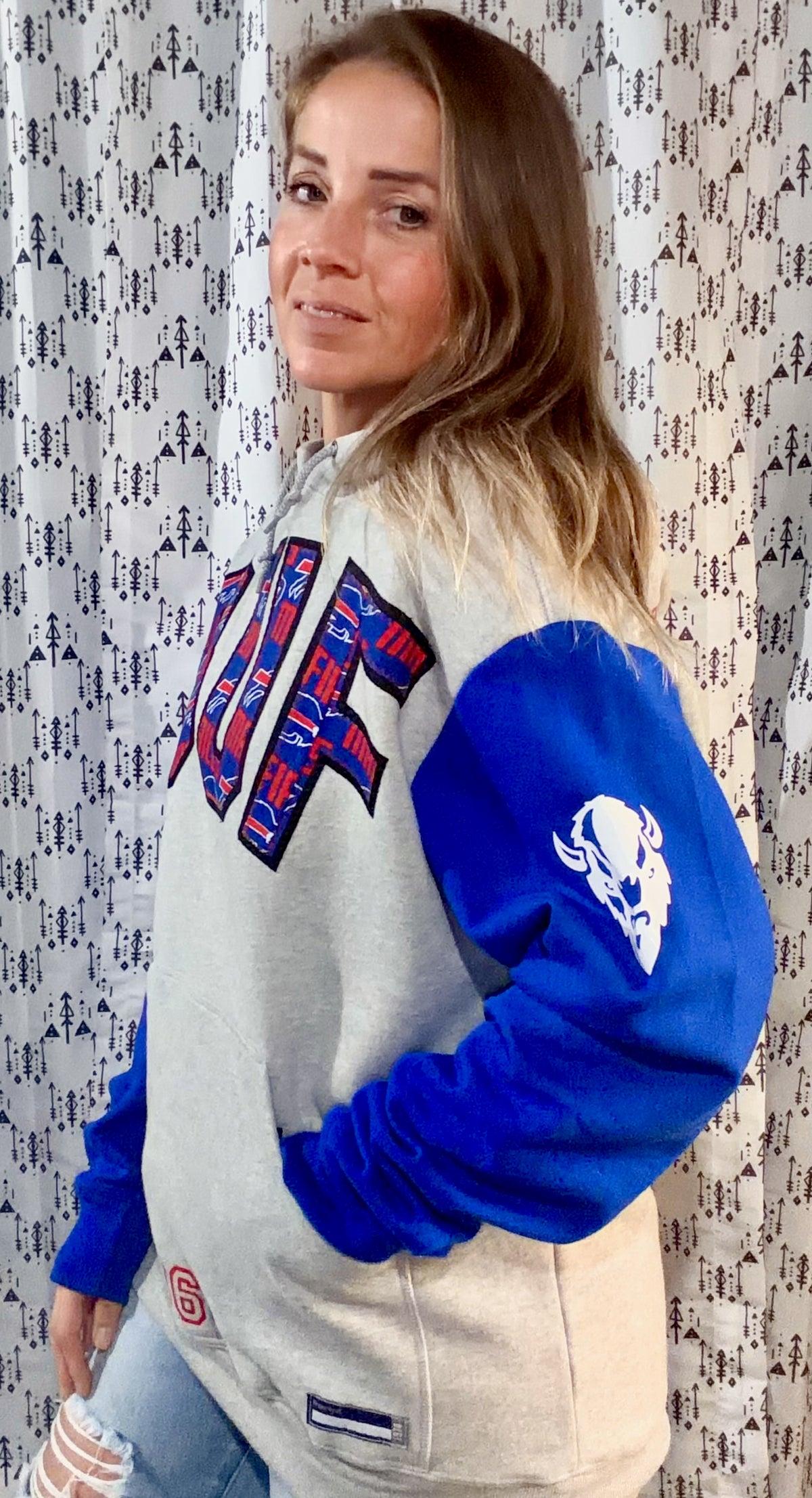 Grey Color-Block BUF Football Hoodie Size Unisex- M/L