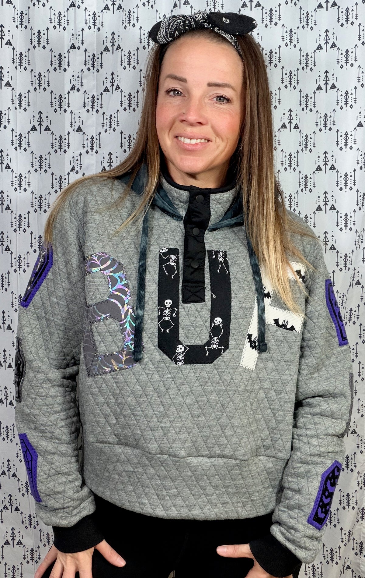 Grey BUF Halloween 1/4 Button-Up Crop  Hoodie Size Women's- M/L