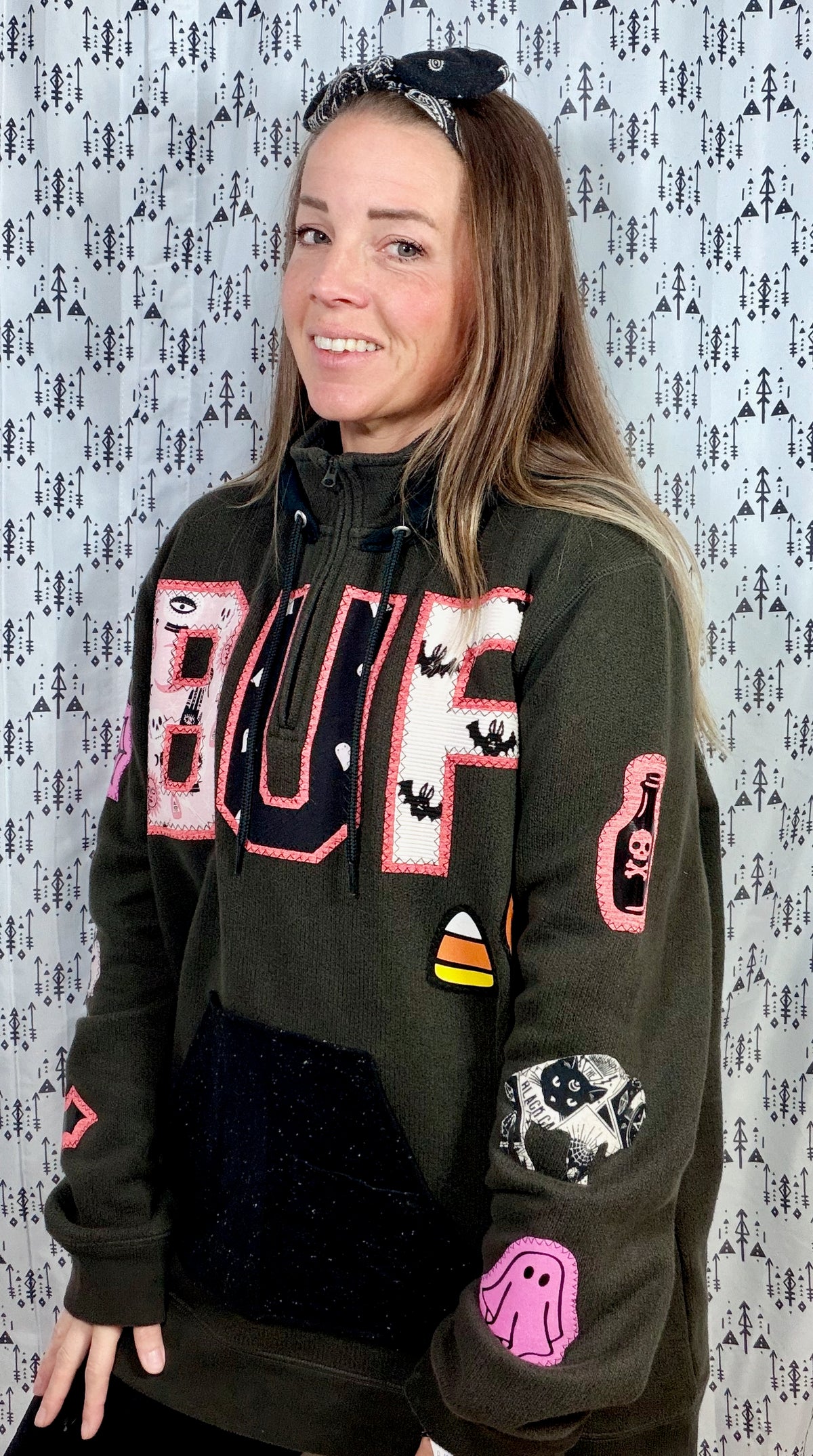 Grey BUF Trick or Treat 1/4 Zip Hoodie Size Women's- L/XL