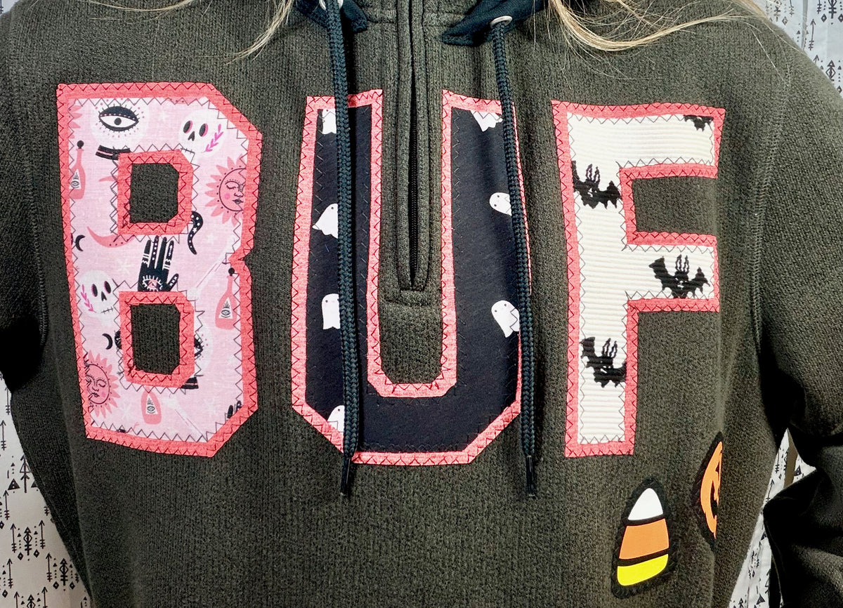Grey BUF Trick or Treat 1/4 Zip Hoodie Size Women's- L/XL