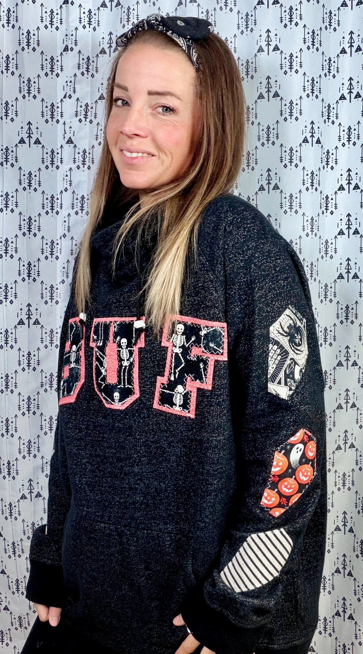 Black BUF Skeleton Cowlneck Size Women's- XL/2X