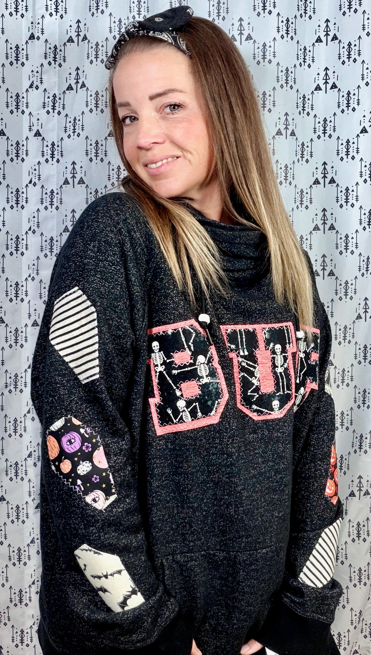Black BUF Skeleton Cowlneck Size Women's- XL/2X