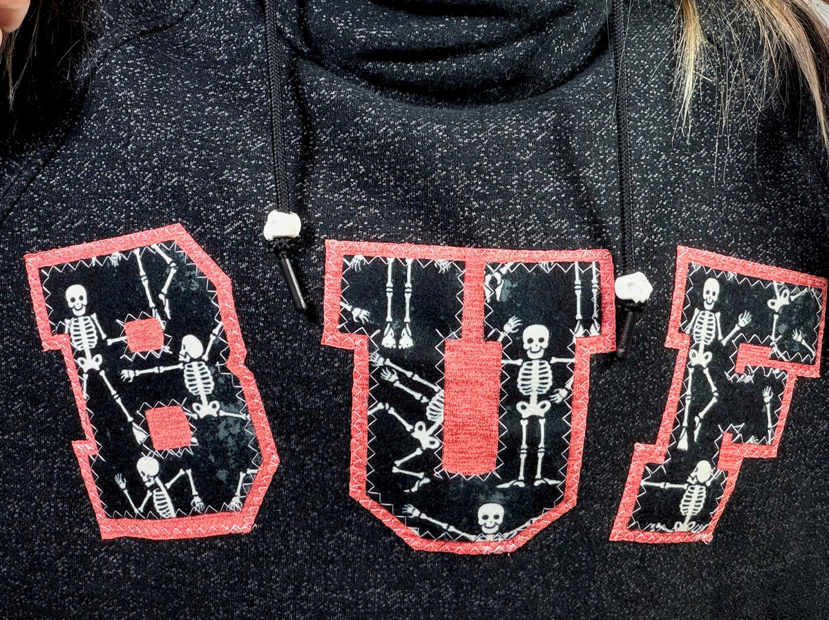 Black BUF Skeleton Cowlneck Size Women's- XL/2X