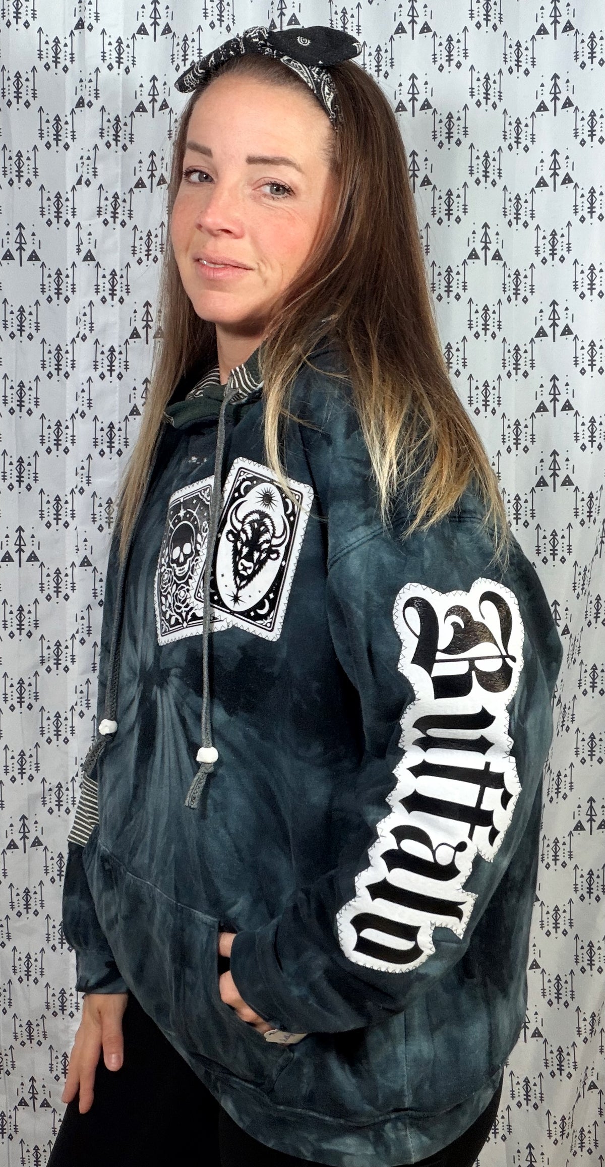 Dark Tie Dye Buffalo Tarot Hoodie Size Unisex- L/XL