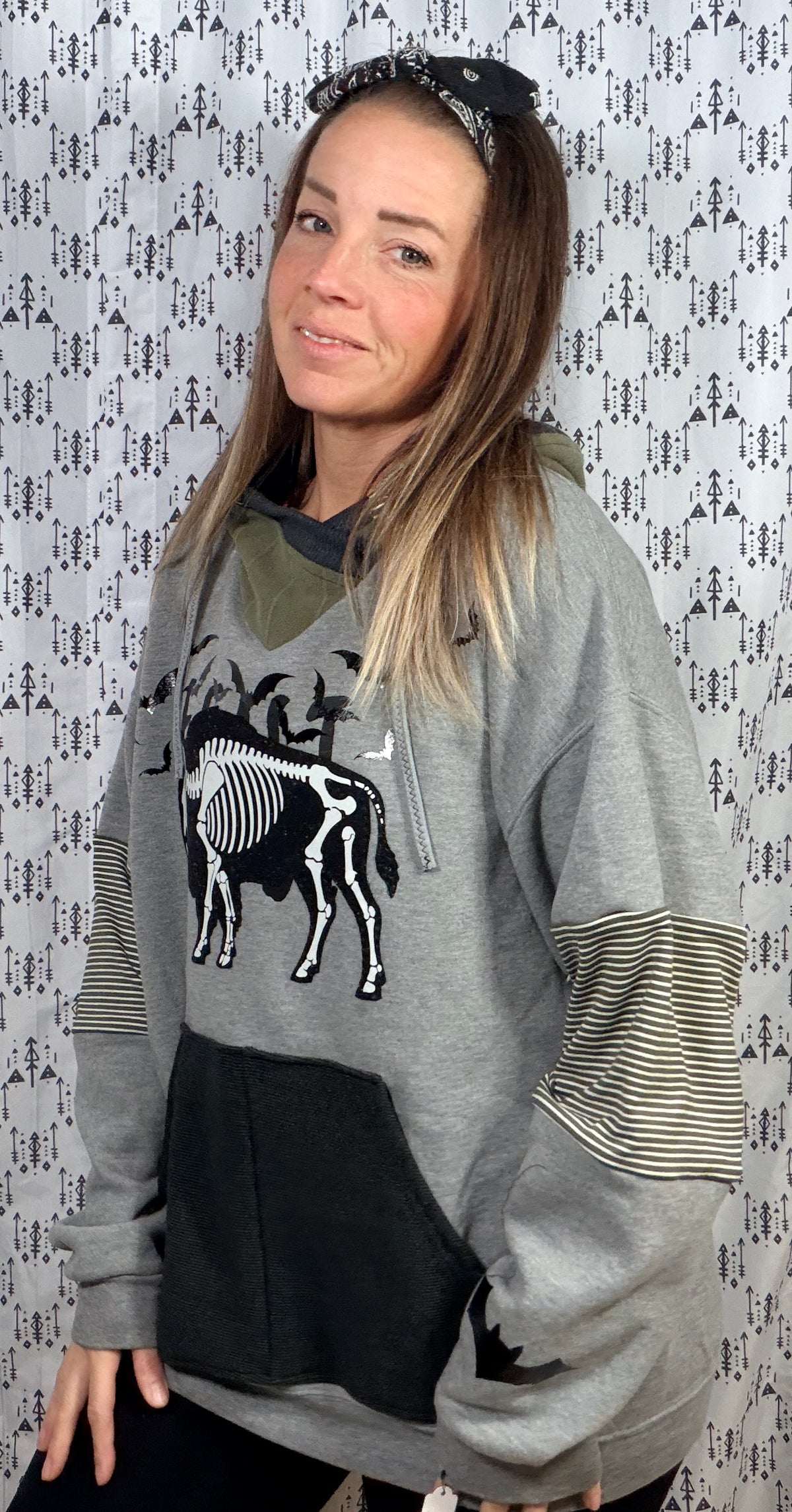 Grey Buffalo Skeleton Hoodie Size Unisex- L/XL